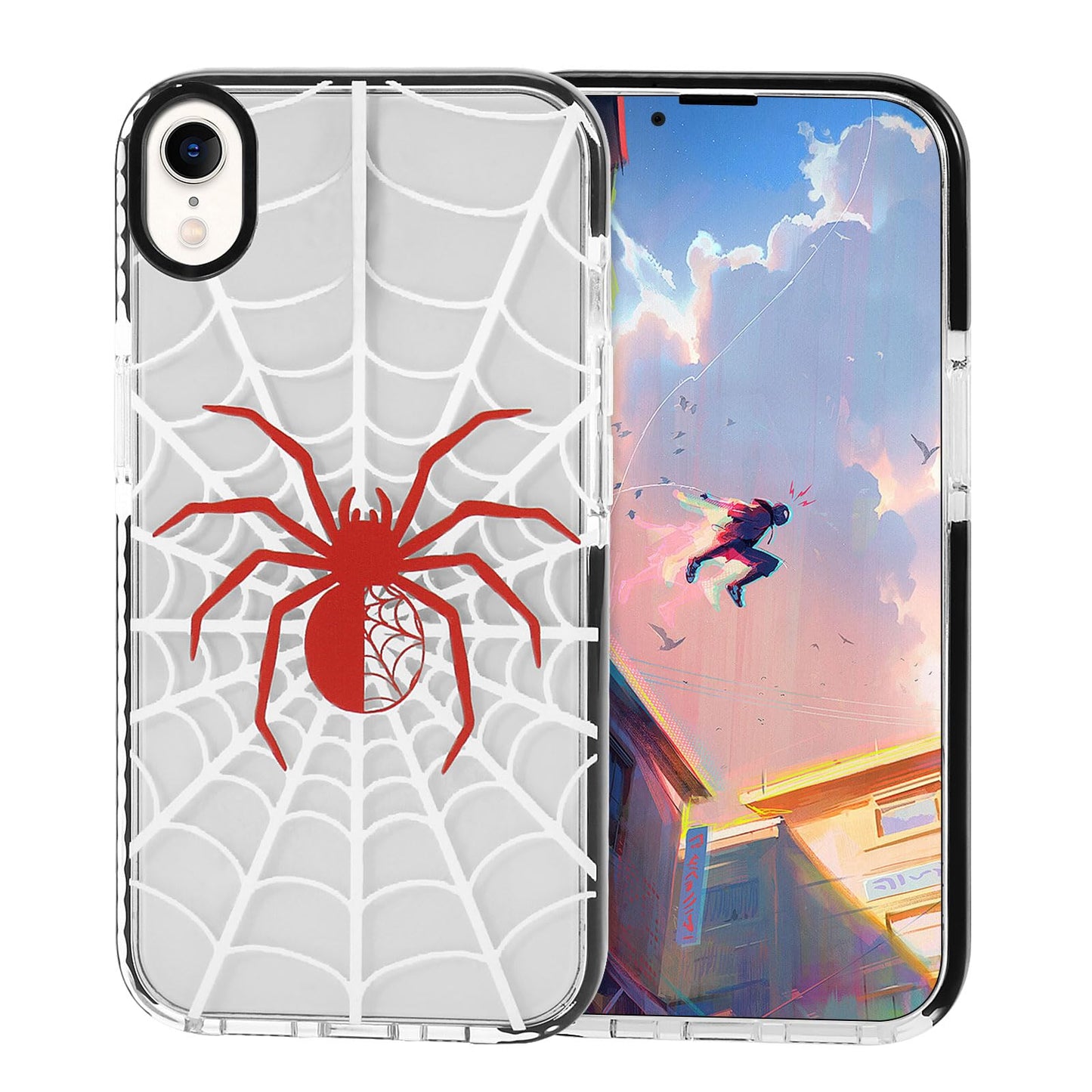 Yebowe Compatible with iPhone XR Case, Cool Spider Web Print Design for Women Girls Boys Men Gift, Clear Cute Anime Style Bumper
