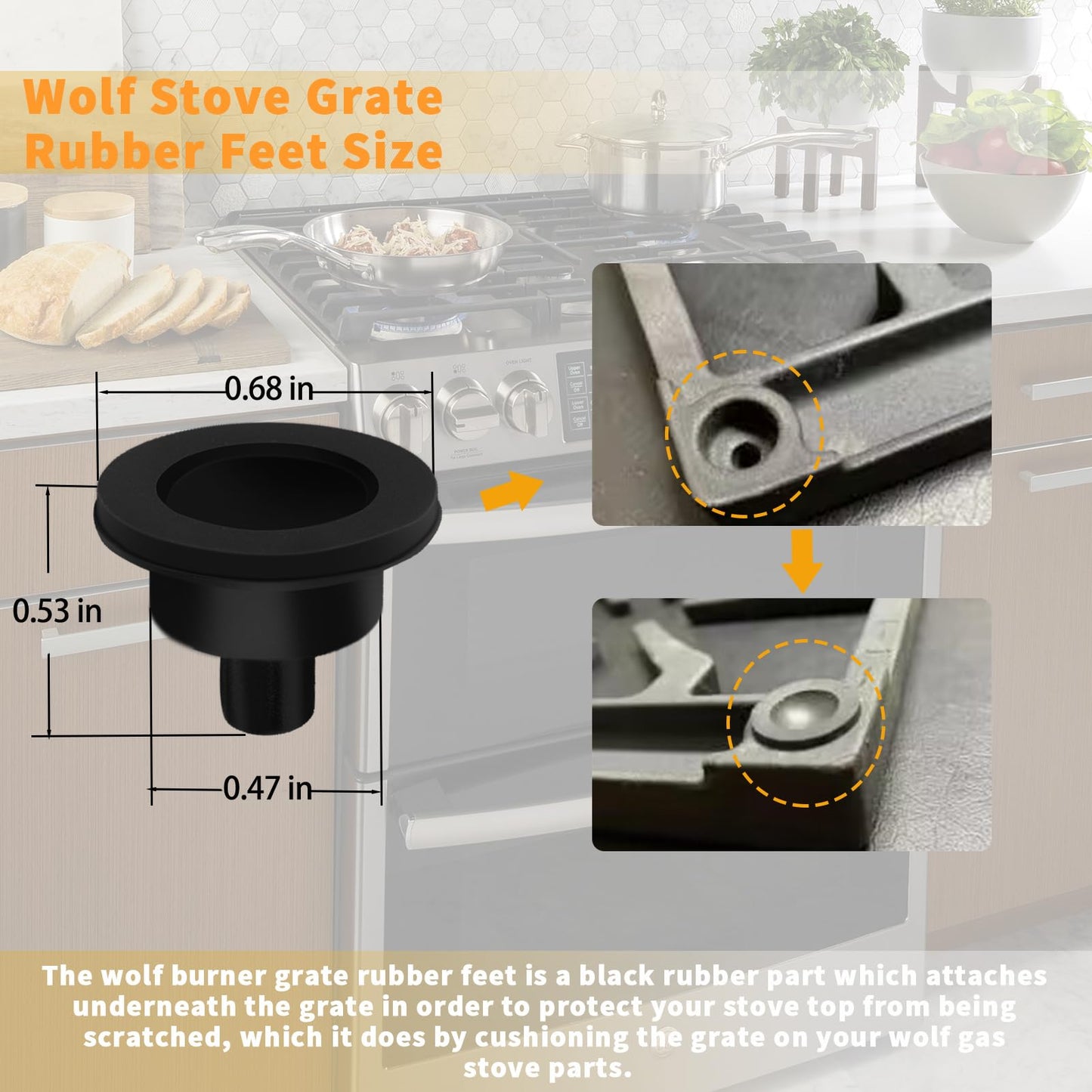 Allstare 815689 Grate Rubber Feet for Wolf CT Gas Cooktop, GR Series Gas Range Burner Grate Pad Range Parts Wolf Gas Cooktop Burner Grate Feet Bumpers Also Fit Other Brand Stove 12 Pack