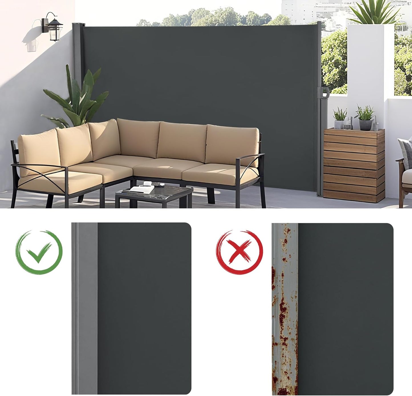 Macrout Retractable Side Awning for Patio & Balcony – Waterproof UV-Resistant Outdoor Privacy Screen, Folding Wind Block for Deck, Porch, Garden (Dark Grey, 138" x 63")