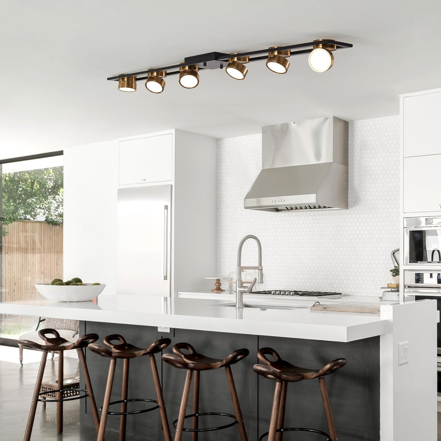 Garwarm Modern Ceiling Light, Dimmable LED Chandelier, 6-Light, 48.4 Inch, Black, Model TT-JD1605-6B-N