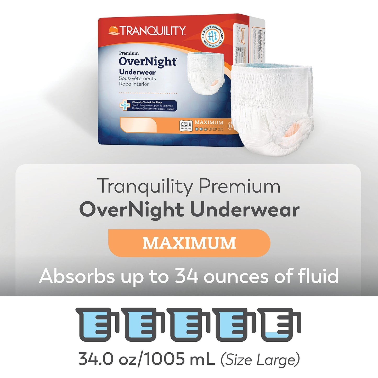 Tranquility Premium Overnight Disposable Absorbent Underwear (12 Count) - XXL, 62-80 in. Waist - Maximum Absorbency, All-Night Sleep, Breathable Comfort, Adult Diapers
