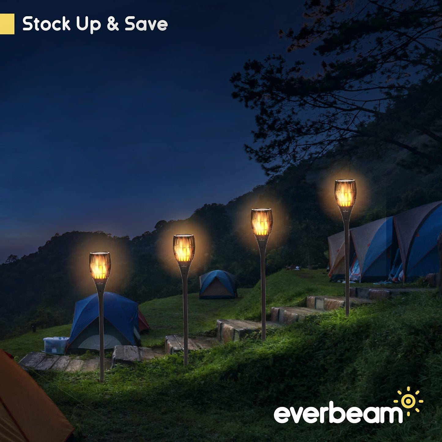 Everbeam Solar Torch Light, Waterproof with 96 LED Bulbs, Flickering Flame, 1 Pack, Black, Model 5060883460068