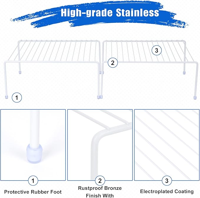Medium (13.1 x 10.2 Inch) Cabinet Storage Shelf Rack, Shelves,Kitchen Counter and Cabinet Shelf, Storage Rack Organizer for Kitchen, Fridge, Cabinet, Bathroom Cupboard& Pantry (2, White)