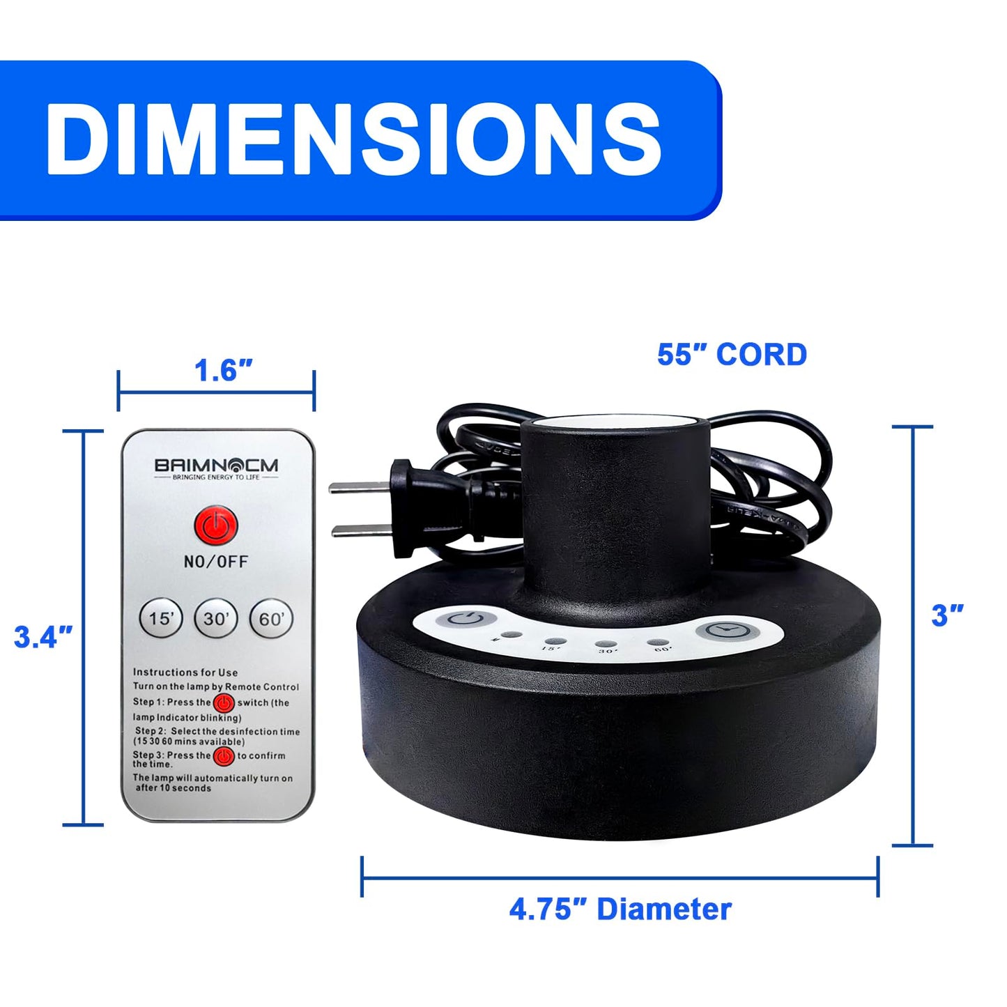 BAIMNOCM UV Light Sanitizer Lamp, UVC Disinfection, 25W, Quartz Light, E26 Base, Remote Control