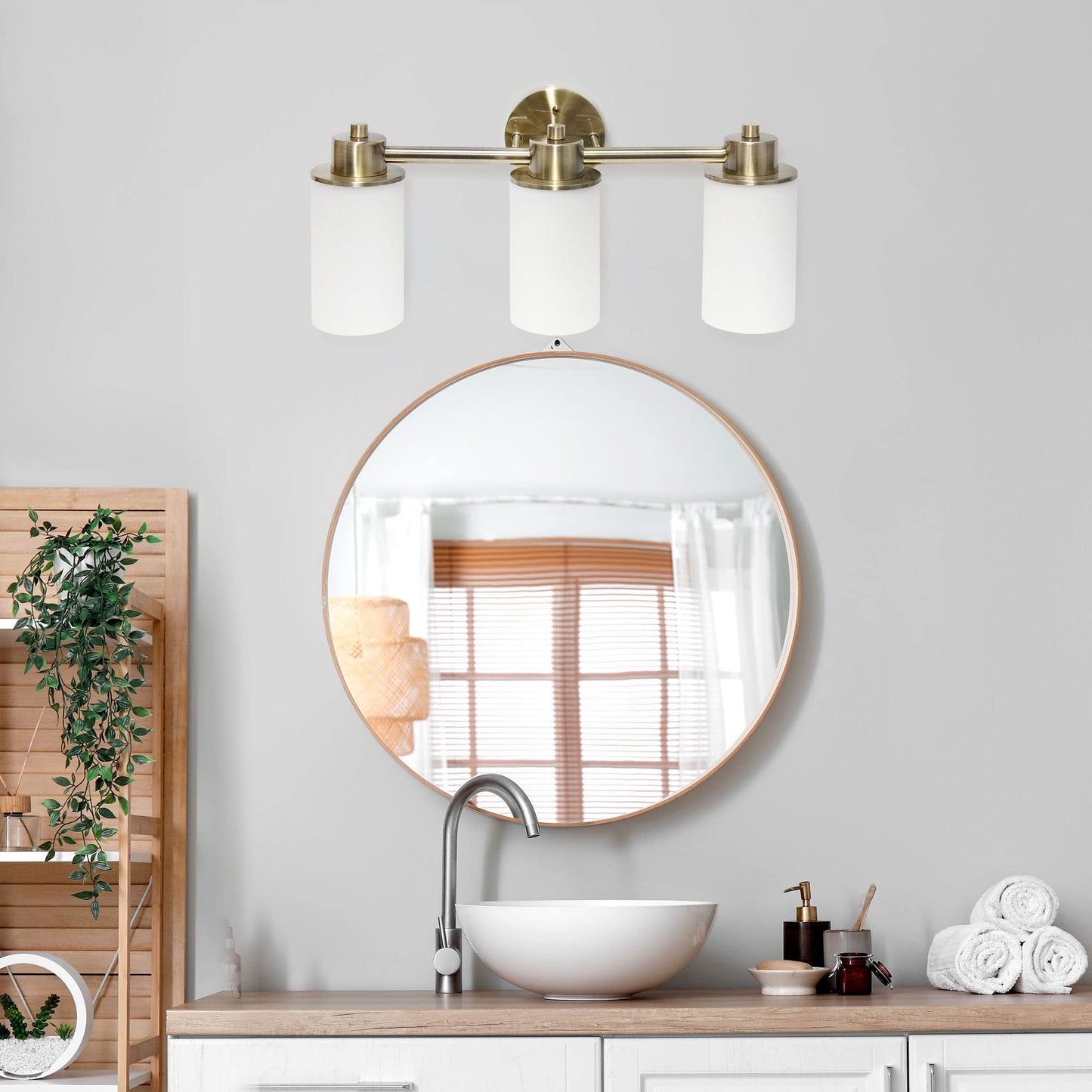 Simple Designs VT1024-ABS Modern Wall Mounted Vanity Fixture, 3 Light, Metal & Glass Shade, Antique Brass, 20.75in for Bathroom, Entryway, Hallway