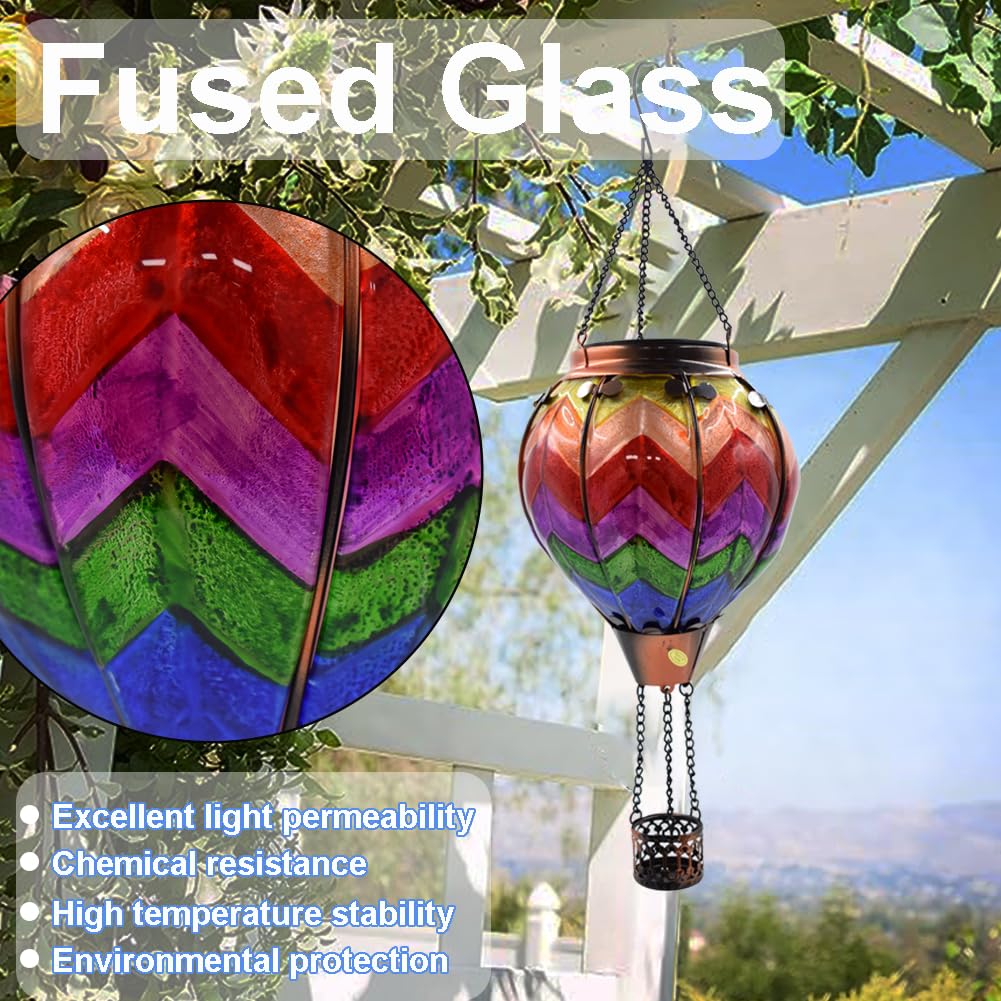 teyigarden Solar Hot Air Balloon Lanterns, 2PCS, 18in H, Glass, Colorful Wave, Model SL-6069082021-2PC, Waterproof for Outdoor Use