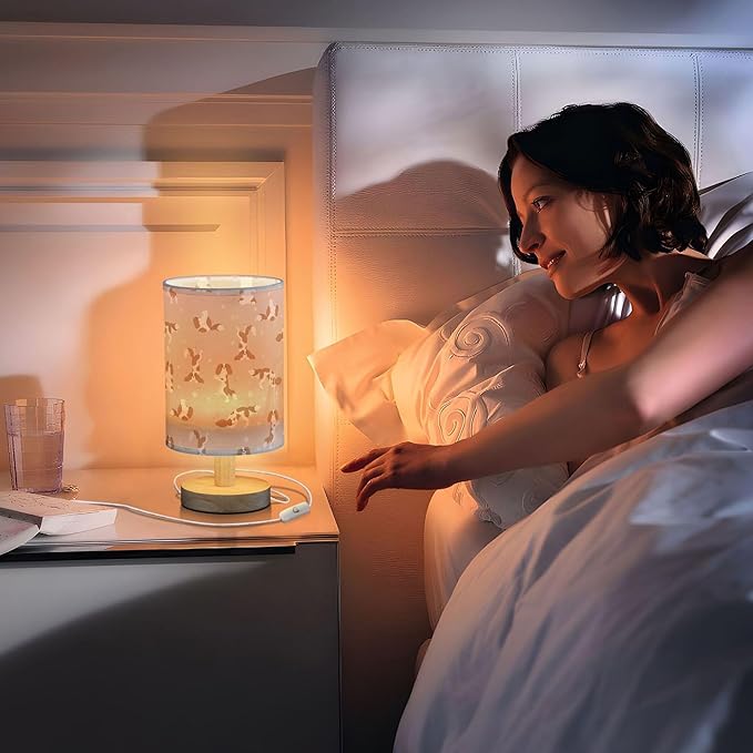 Table Lamp Yoga Cavalier King Charles Spaniel Dog Nightstand Lamp with Wood Base Fabric Lamp Shade Bedside Desk Lamp for Living Room Bedroom Kids Room Office