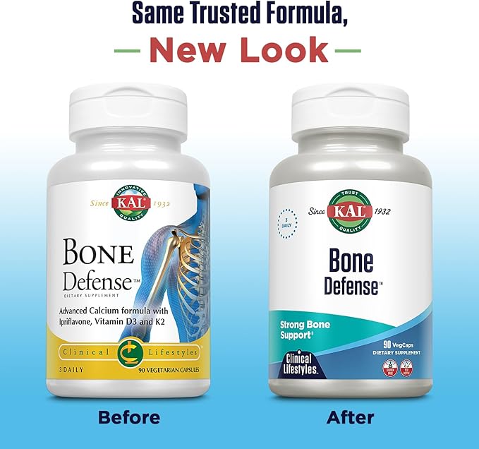 KAL Bone Defense | Healthy Bone Strength and Density Supplement | Calcium, Vitamin D3 and K2, Magnesium | 90ct, 30 Serv.