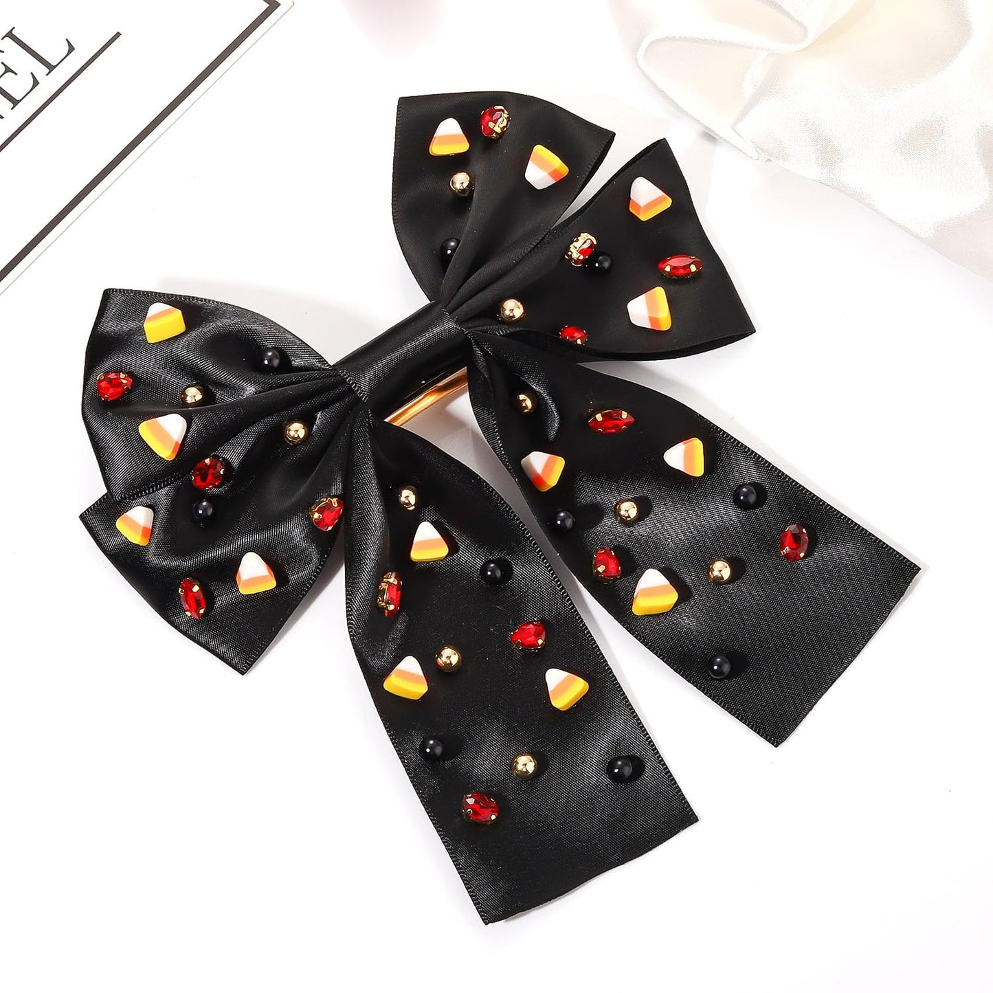 Halloween Hair Bows for Women Halloween Accessories Outfits Cute Candy Corn Hair Bows Jeweled Large Hair Bow Clips Black Orange
