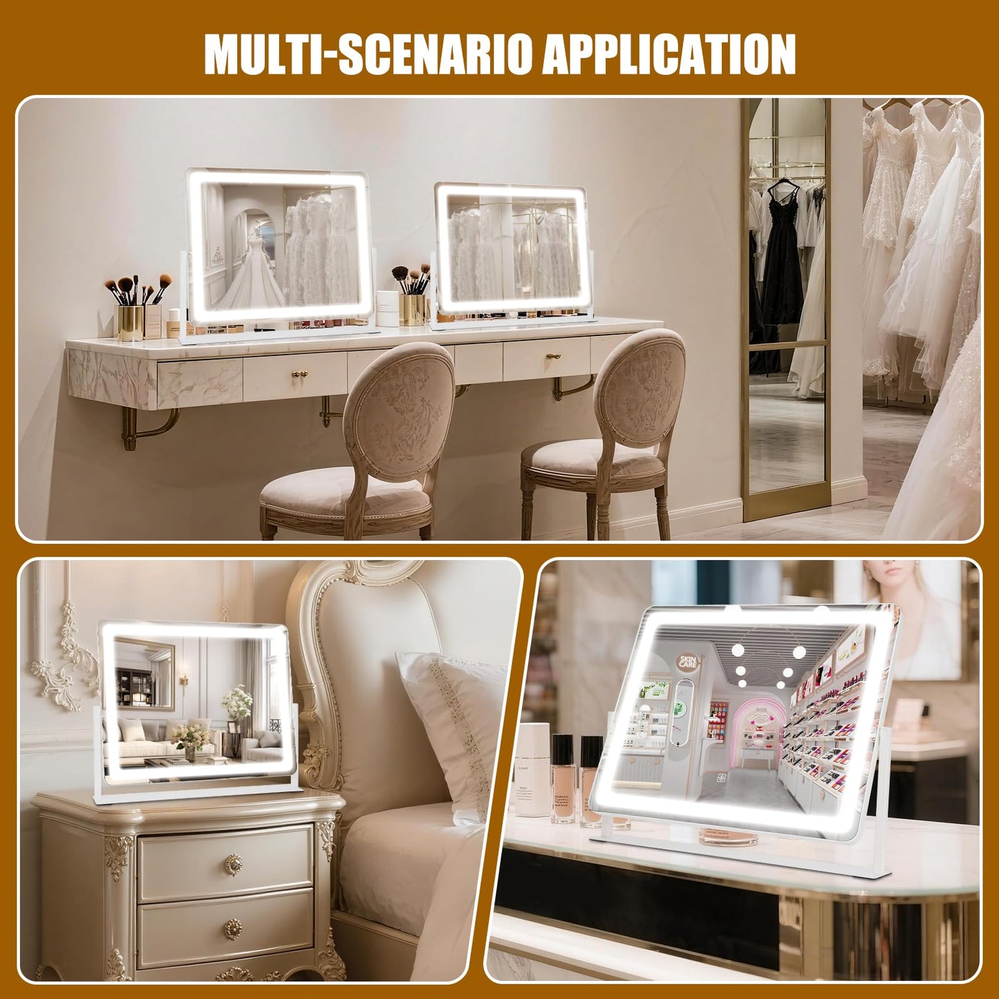 Bearolve Vanity Mirror with Lights, 22 17 LED Makeup Mirror, HD Professional Mirror, Smart Touch with 3-Color Lighting, Dimmabl