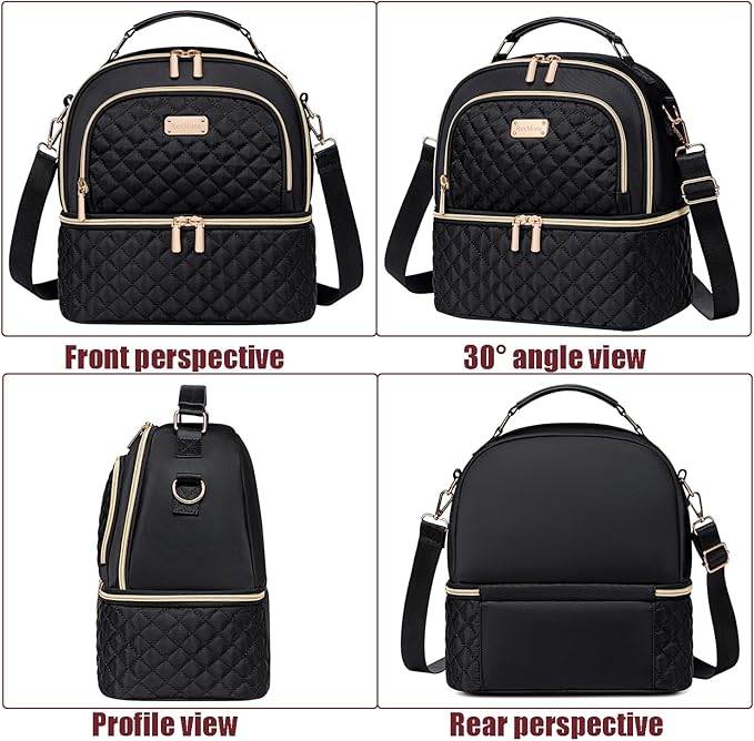 Lunch Bag for Women,Double Decker Lunch Box for Womens, Insulated Lunchbag Leakproof Lunch Tote Lunch Cooler Bag for Women Men,Lunchbox with Adjustable Strap for Work Picnic Beach