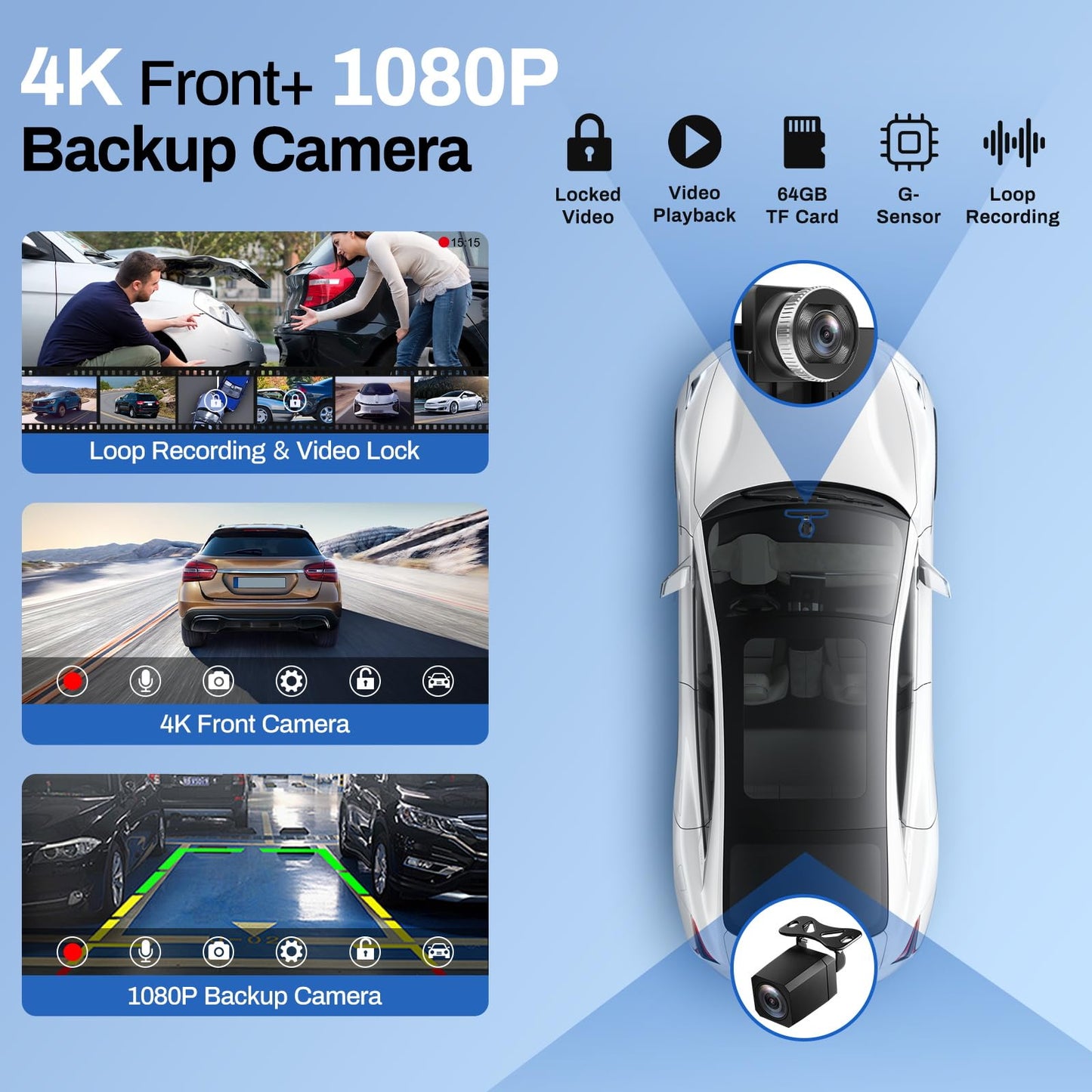Wireless Carplay Screen For Car With 4K Dash Cam, 9 Portable Carplay & Android Auto, Hd Touchscreen With 1080P Backup Camera, Gp