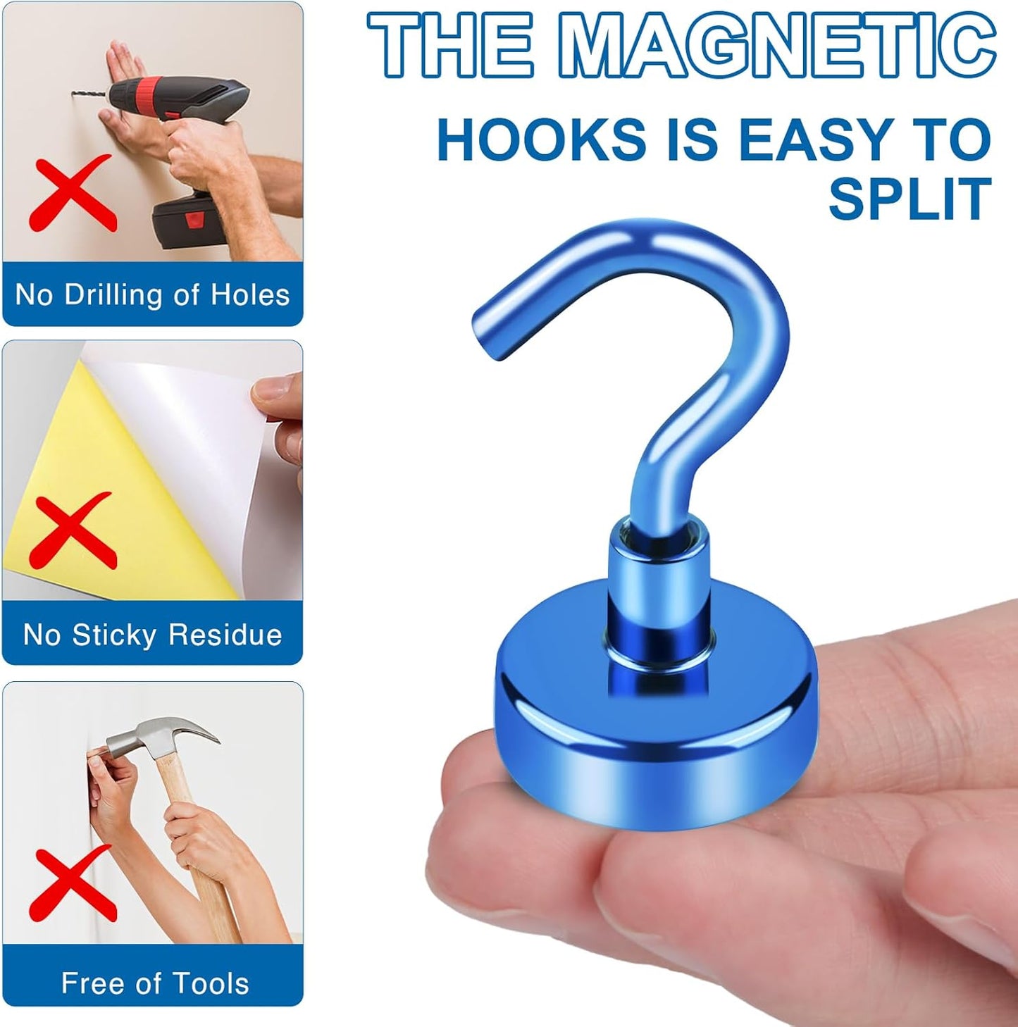 LOVIMAG Cruise Ship Essentials, 85lbs Magnetic Hooks for Cruise Cabins, Blue Magnetic Hooks for Hanging, Refrigerator, Ceiling, Fridge, Heavy Duty Neodymium Magnets with Hook for Kitchen, Locker-4Pcs