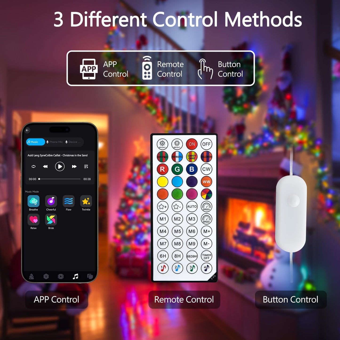JMEXSUSS LED RGB Christmas Tree Lights, 33ft Smart Color Changing, Indoor/Outdoor with Remote & APP, Clear Wire, Model EXS-S-0100