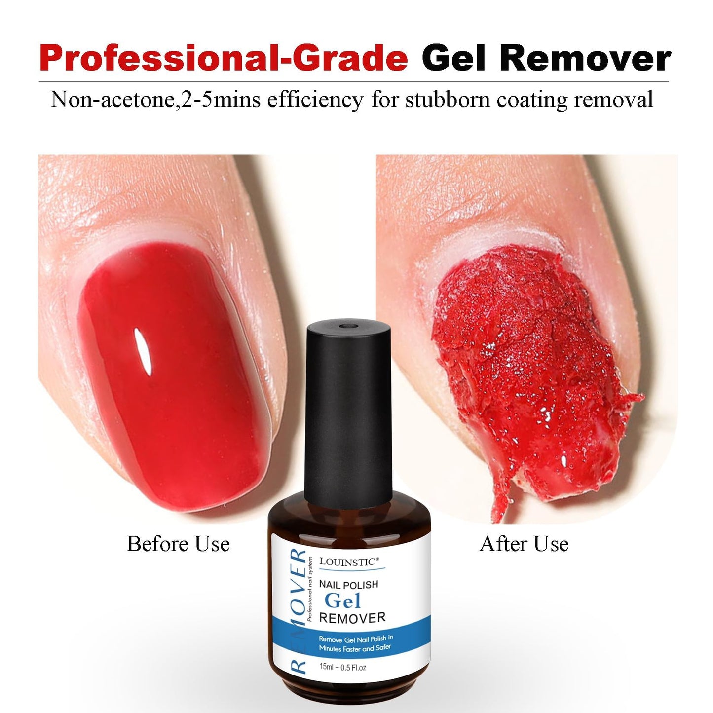 LOUINSTIC Nail Gel Polish Remover - 3 Pcs with Nail File - Non-Irritating, No Damage, Easy to Use at Home(15ml/0.5oz)