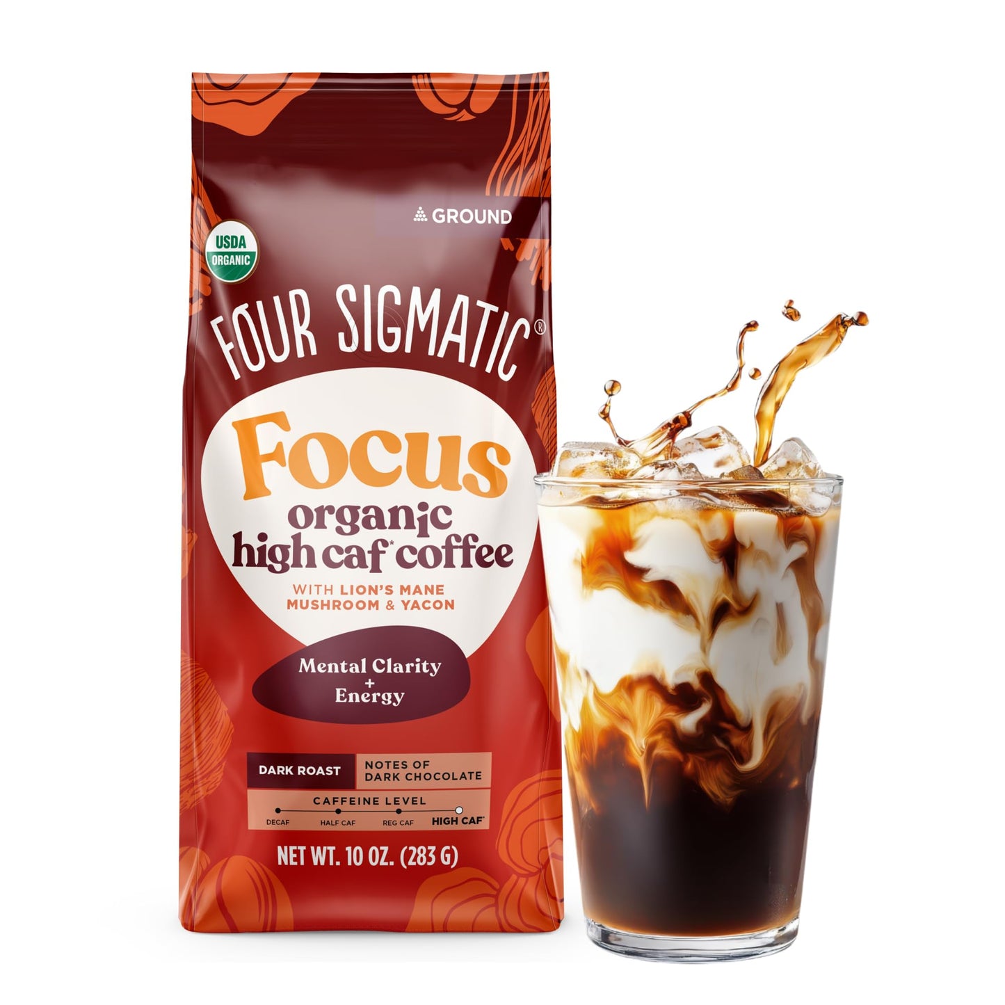 Four Sigmatic Organic High Caffeine Lions Mane Ground Coffee 10 OZ