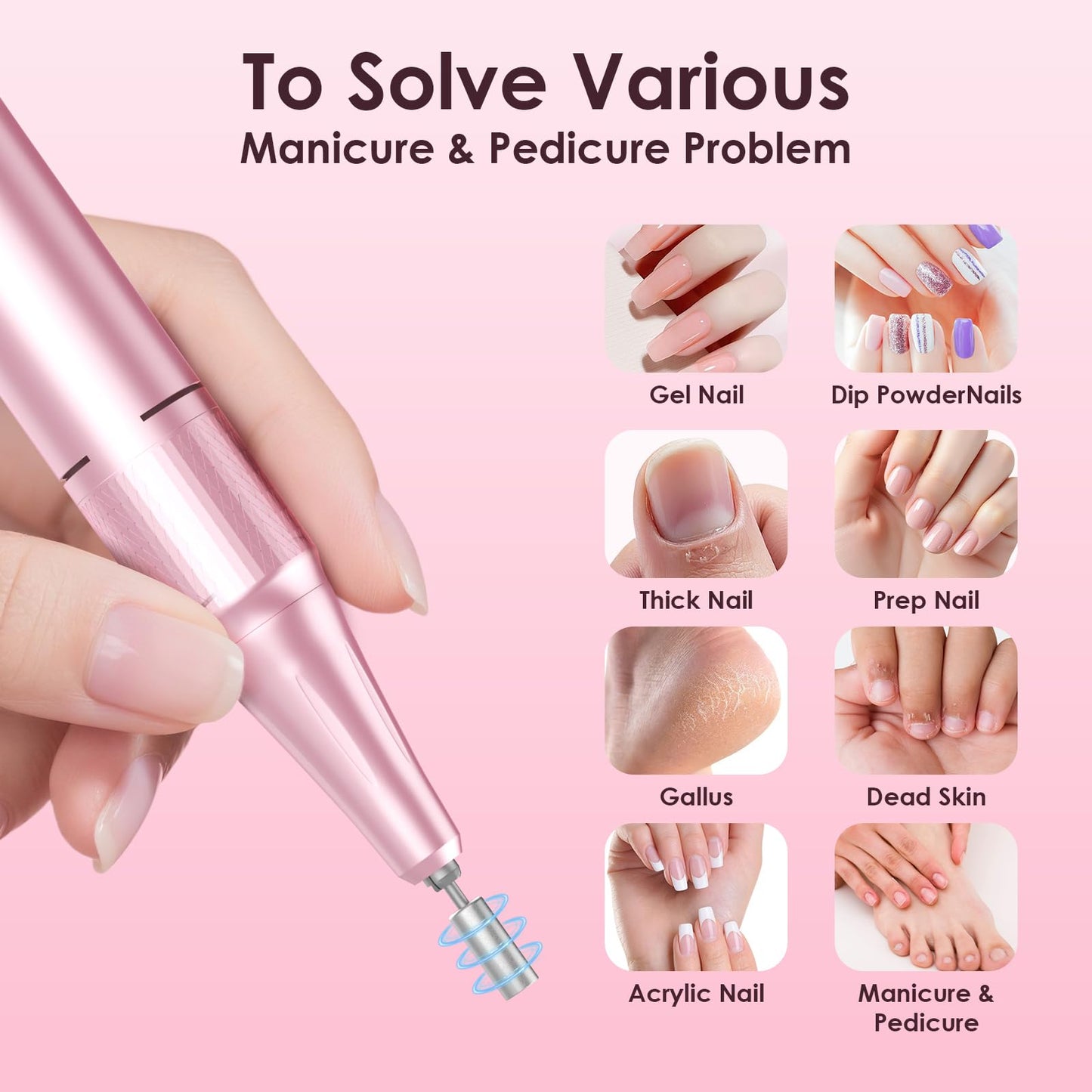 HELIVIVE Professional Electric Nail Drill 45000RPM (Portable & Rechargeable) (with 11 Drill Bits ) Cordless Nail File Machine fo