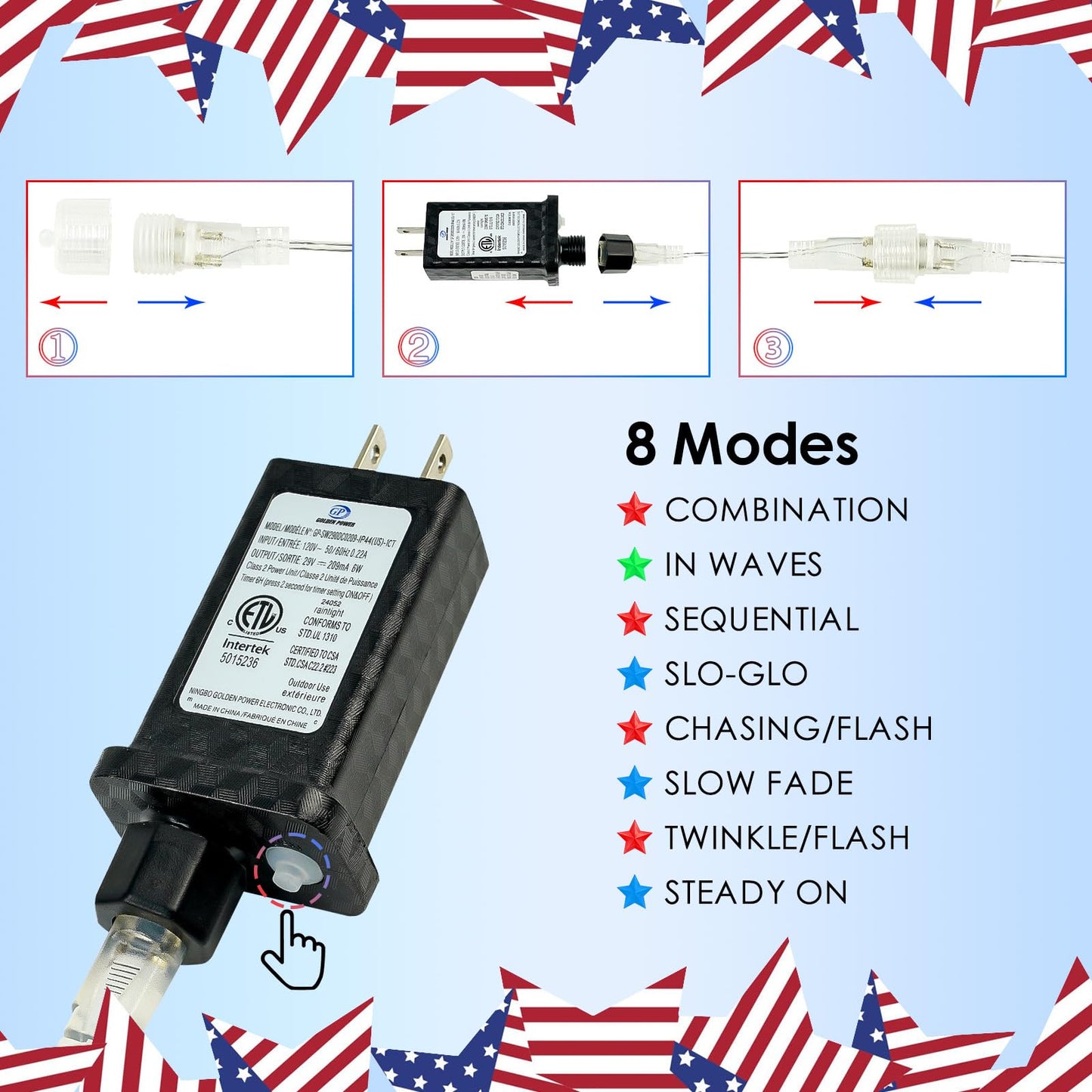 Kaq Red White & Blue Lights 115Ft 300Led 4Th Of July Decorations Outdoor/Indoor Extendable Plug-In Twinkle Fairy Lights Waterproof With 8 Modes&Timer Independence Day Patriotic Tree Decorations