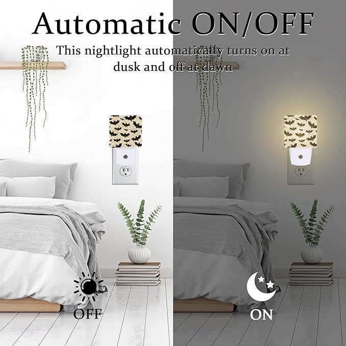 Halloween Gothic Bat and Spider Webs Night Light Plug into Wall, Scary Black Bats Dusk to Dawn Night Light Plug in,0.5w Energy Saving Sleep Friendly NightLight for Kids Boys Girls Home Decor