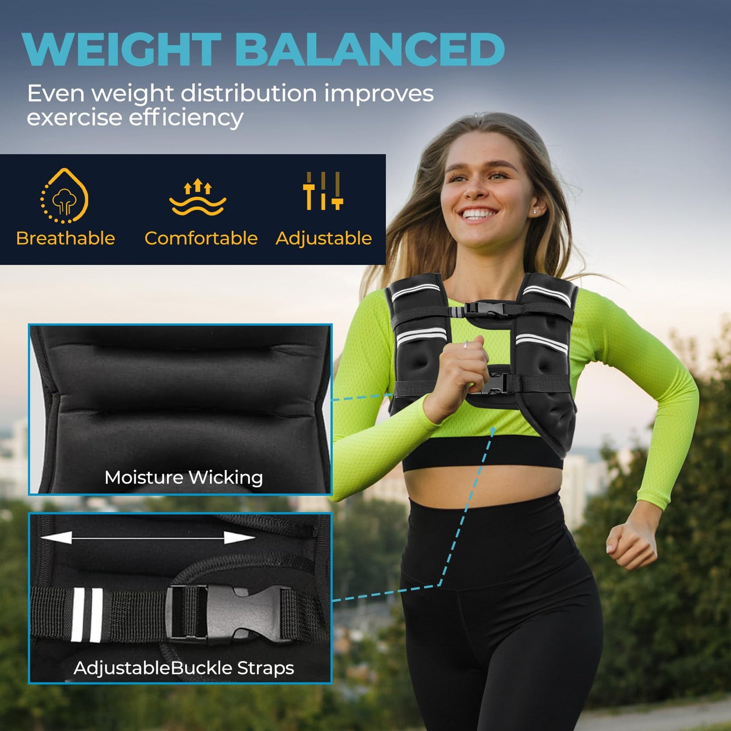 Weighted Vest, 8lb/12lb/16lb/20lb Weight Vest with Reflective Stripes for Men Women, Two Adjustment Straps for Workout, Strength Training, Running, Fitness, Muscle Building, Weight Loss (12lb)