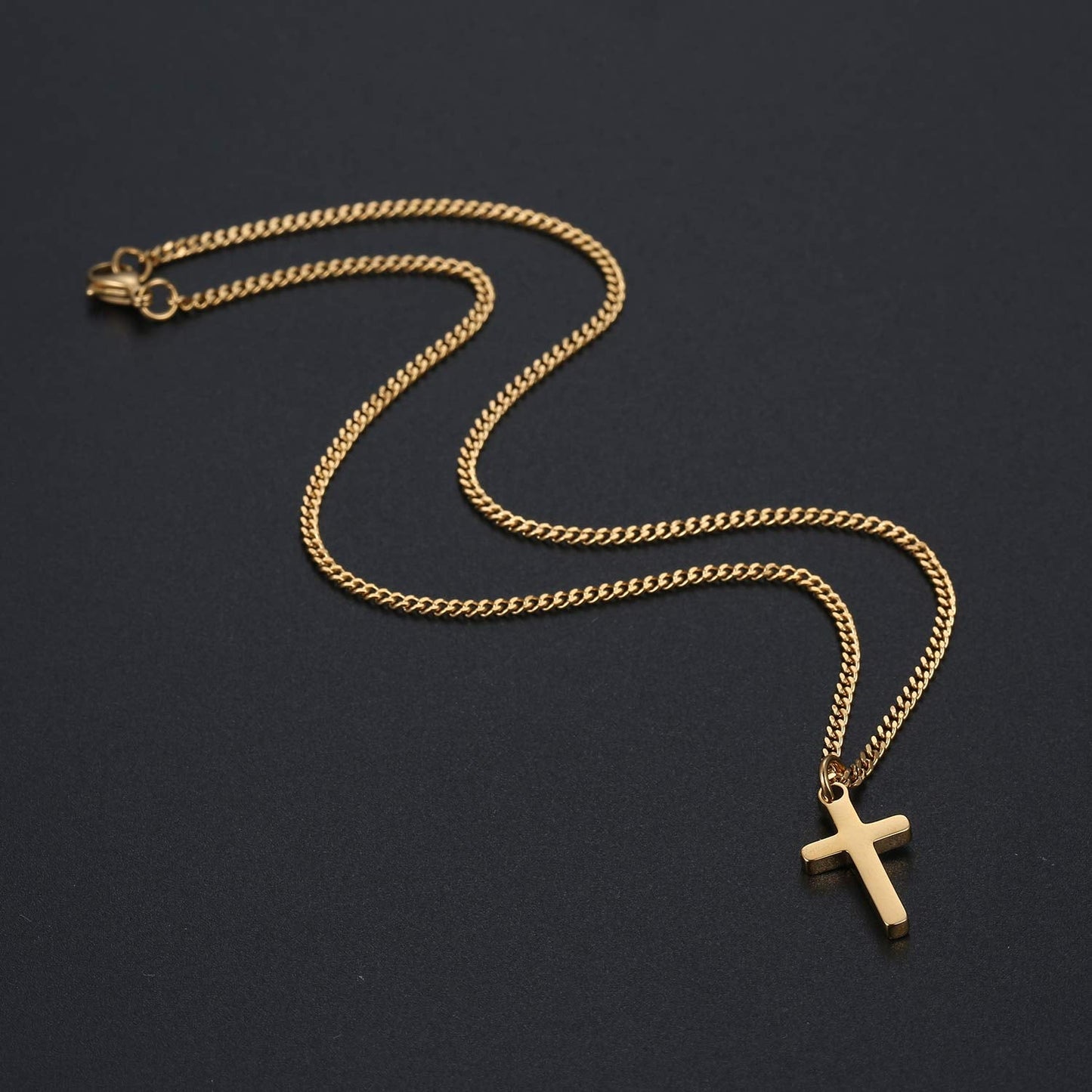 Joxevyia Small Cross Necklace for Boy 14K Gold Filled Stainless Steel Cross Pendant with Cuban Chain Necklace Simple Faith Jewel