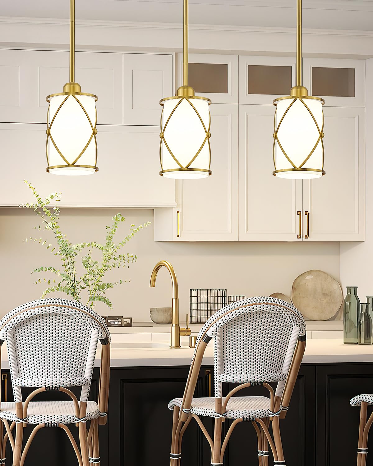 Osimir Brushed Gold Pendant Lights 3 Pack, Modern Milk Glass Hanging Light, 1-Light, CH9176BGW-3PK