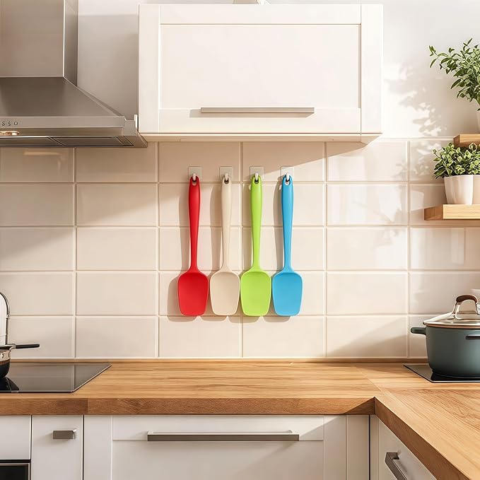 Silicone Spatula, Rubber Spoon Spatula Heat Resistant, One Piece Design Non-Stick Spoonula, Flexible Kitchen Scrapers with Stainless Steel Core for Baking, Mixing, Cooking