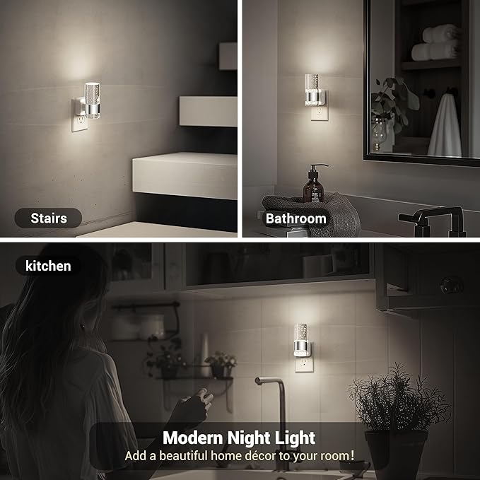 JandCase Night Light, Night Lights Plug into Wall,2 Pack LED Nightlight with Adjustable Brightness, 5000K,Automatic Night Light Plug in with Auto Light Sensor for Bathroom Hallway Room Decor