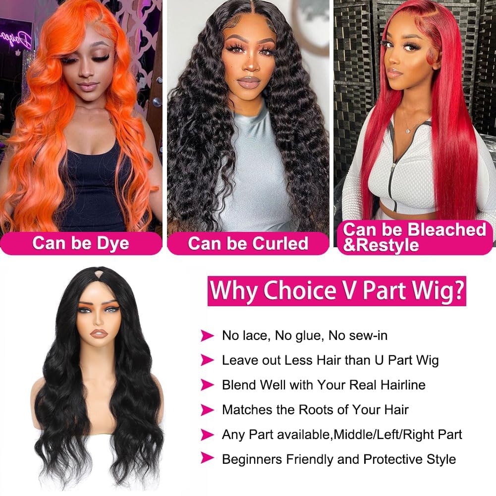 NZINZI V Part Wig Human Hair Body Wave Upgrade U Part Human Hair Wig With Clips Glueless Wigs Human Hair Beginner Friendly 28 In