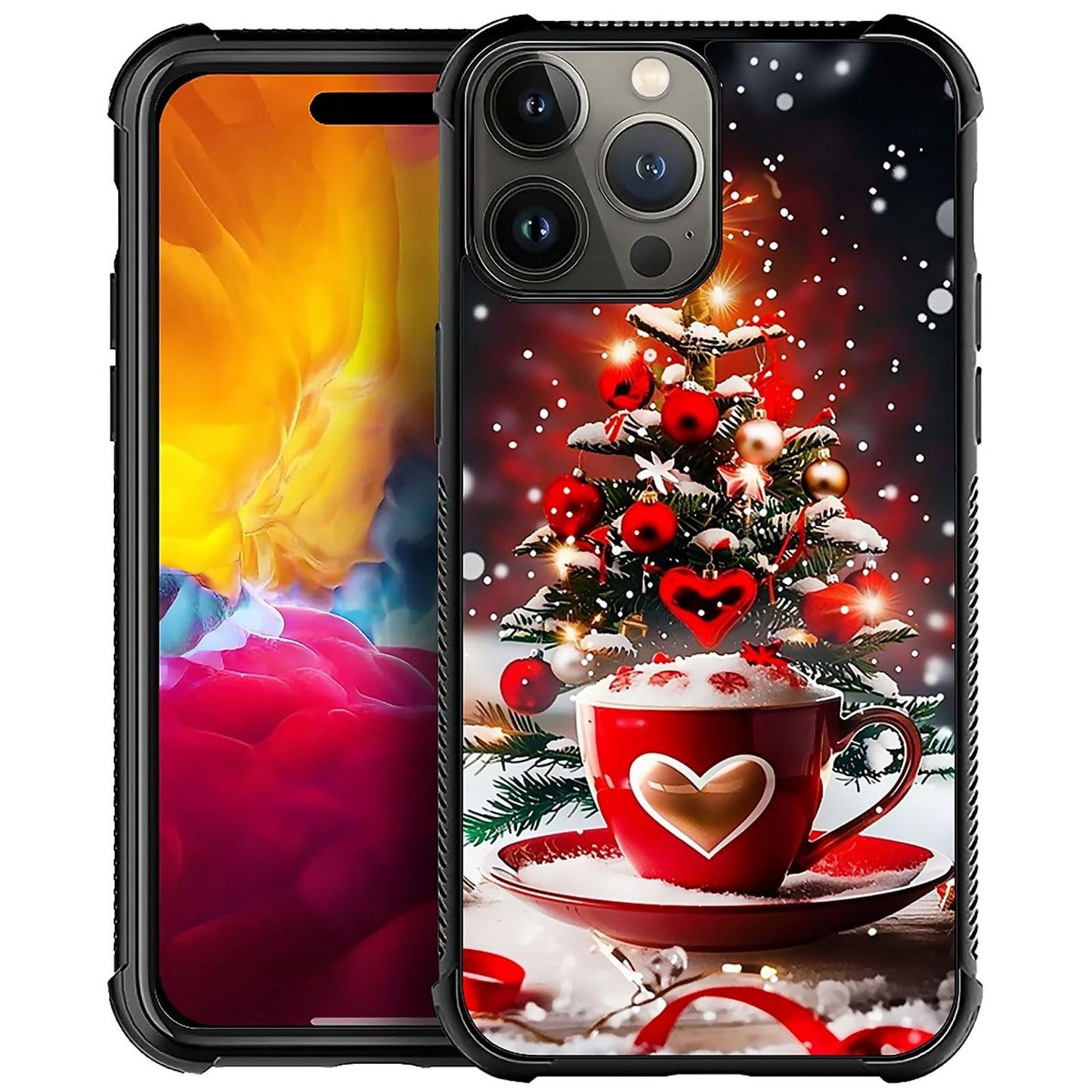 XUANWENPA for iPhone 16 Pro Case,The Black Shell Design is Bright,Anti Drop and Dust-Proof,Christmas Tree Love Cup.