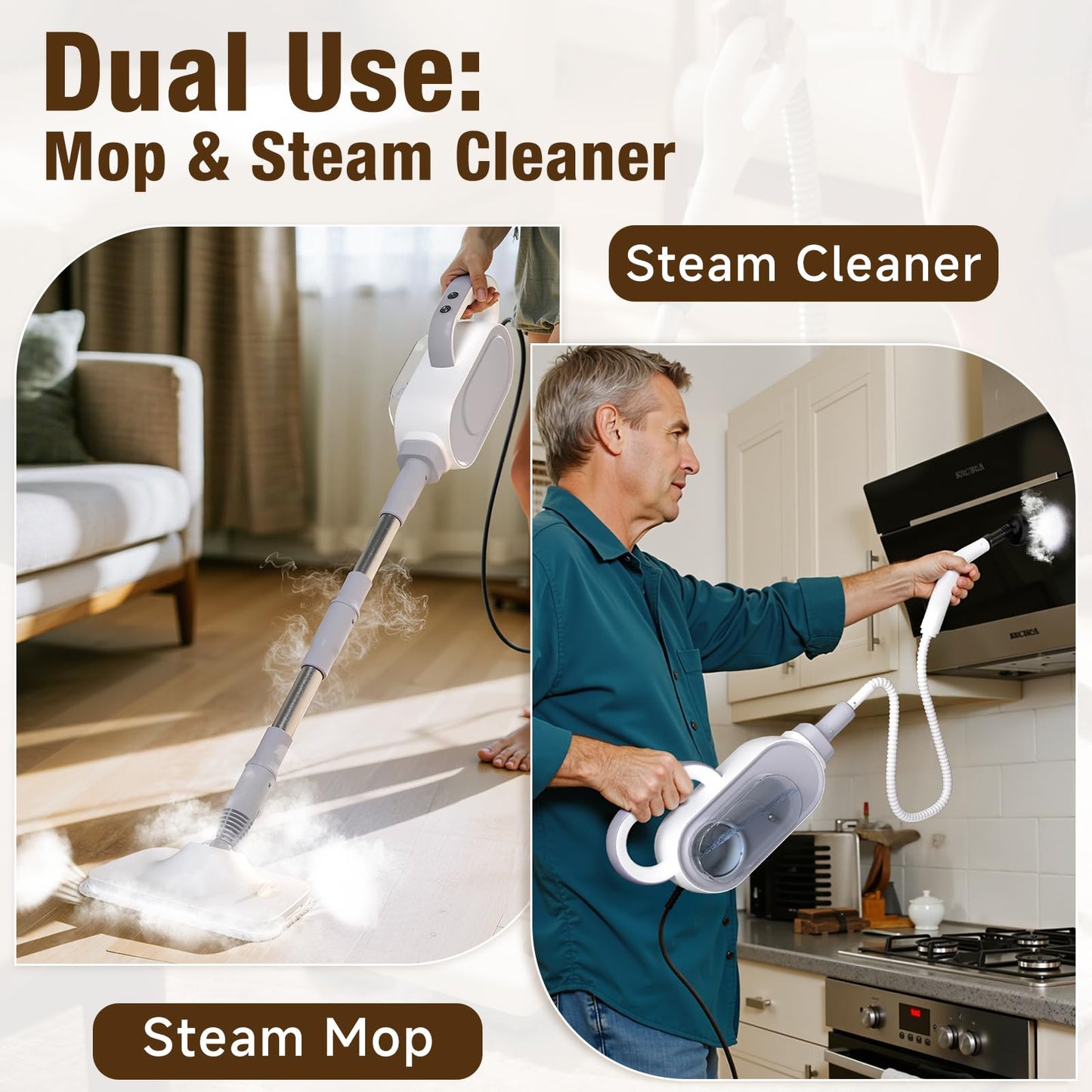 Steam Mop, 13-In-1 Powerful Handheld Steam Cleaner With 13 Accessories, 500Ml Removable Tank, 23Ft Power Cable, Detachable Steam