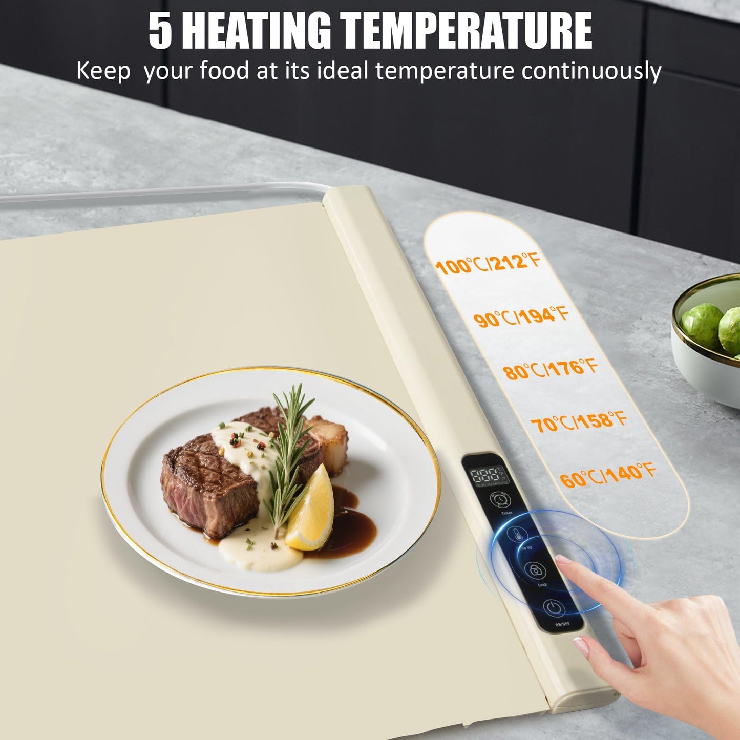 Food Warming Mat - Electric Warming Tray with 5 Levels of Temperature Control, Portable Food Warmer for Parties, Buffets, and Travel