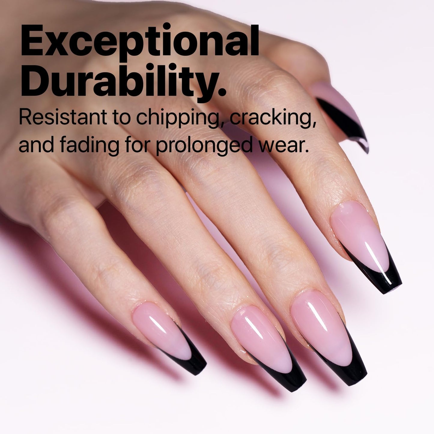 SXC Cosmetics French Tip Press On Nails - Black Series, Medium Coffin, X-Pro Tips Starter Kit | 150PCS, 15 Sizes, 5 Styles, Begi