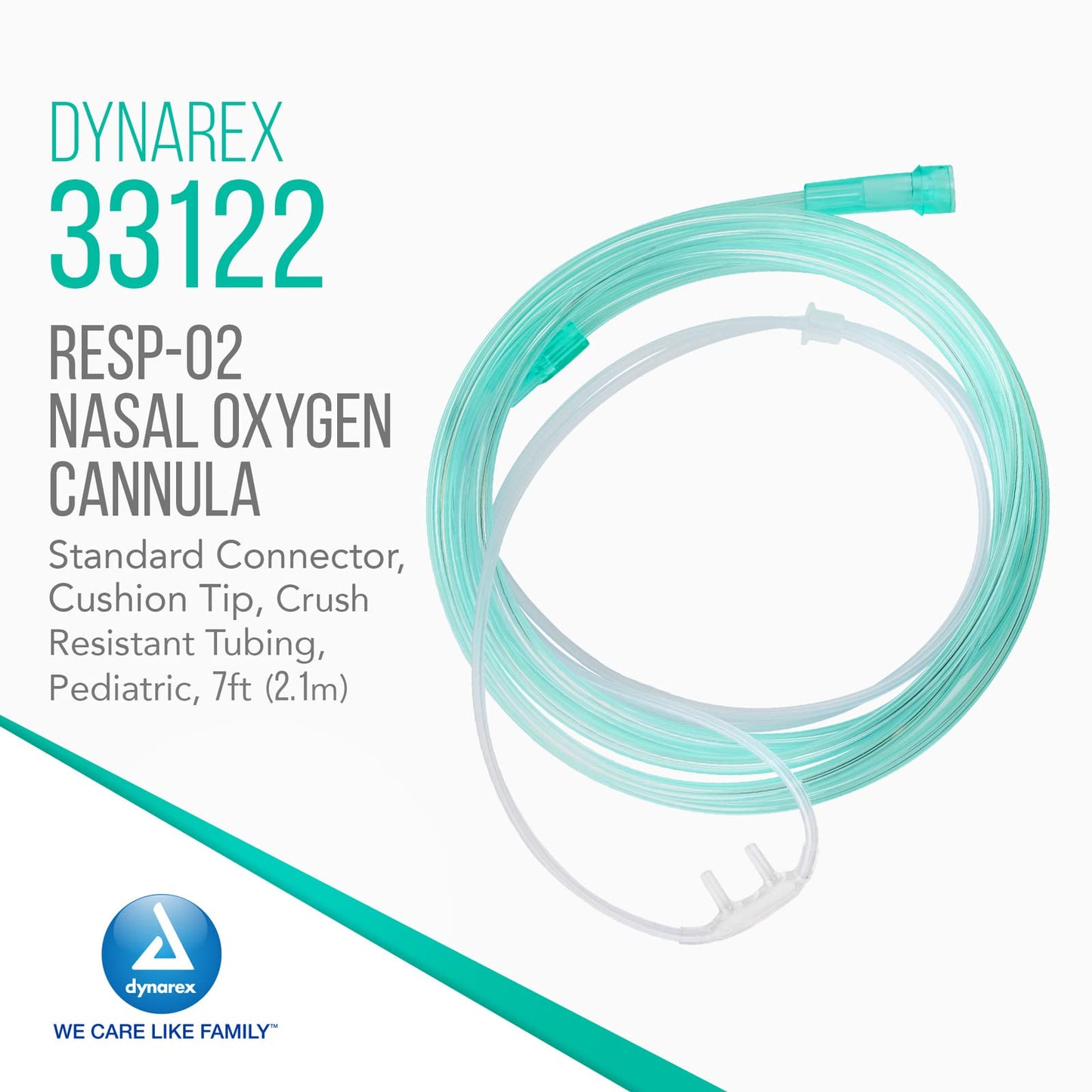 Dynarex Nasal Cannulas for Oxygen Therapy- 7' Crush Resistant Oxygen Supply Tubing for Newborn and Pediatrics - Soft Cushion Tip Standard Connector - 50 Per Case