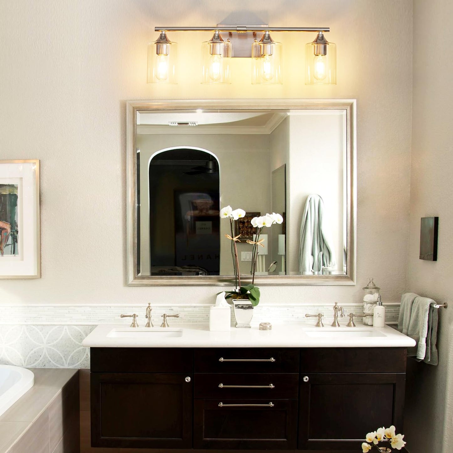 XPEHK 4-Light Bathroom Light Fixtures,Brushed Nickel Vanity Lighting Fixtures,Modern Wall Lighting Sconces for Mirror Bedroom Living Room Vanity Table Hallway