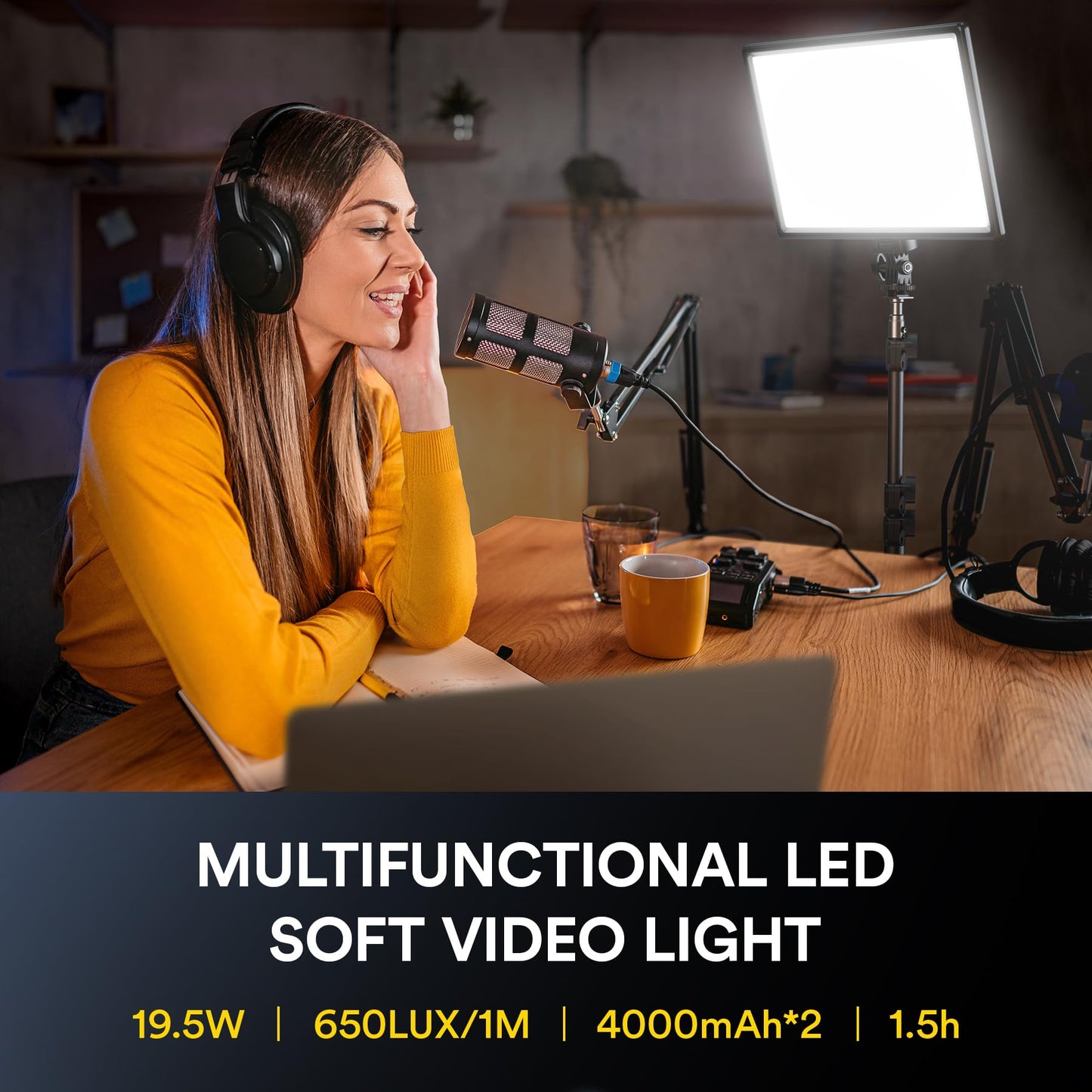 RALENO 19.5W LED Video Soft Light Panel, 650Lux/m Camera Panel Light Built-in 8000mAh Battery, CRI>95 3200-5600K Photography Studio Lights for TikTok YouTube Video Recording Photography Streaming