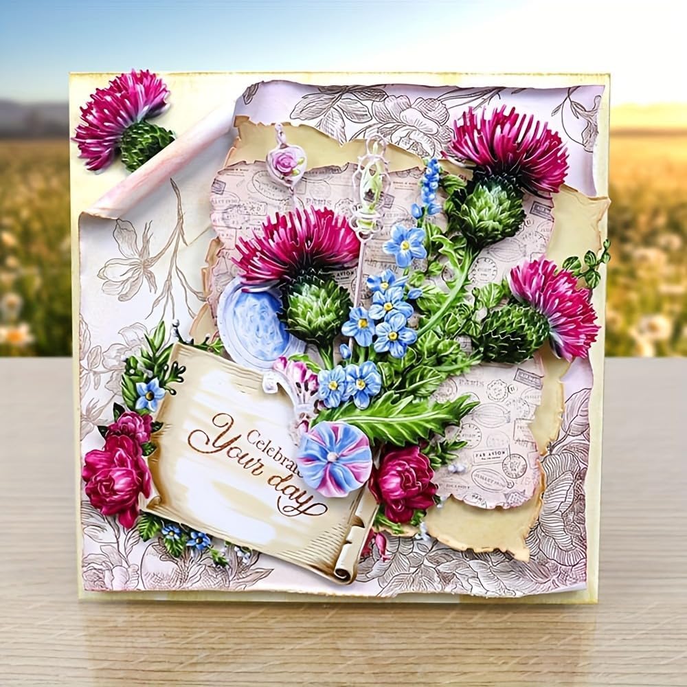 Flowers Metal Cutting Die for Scrapbooking - Cut Stencils for DIY Scrapbook Photo Album Decorative Paper Card, Card Making Supplies, Stencils & Crafting Die Cut (Vivid Flower Bud 5.5 x 4 in)