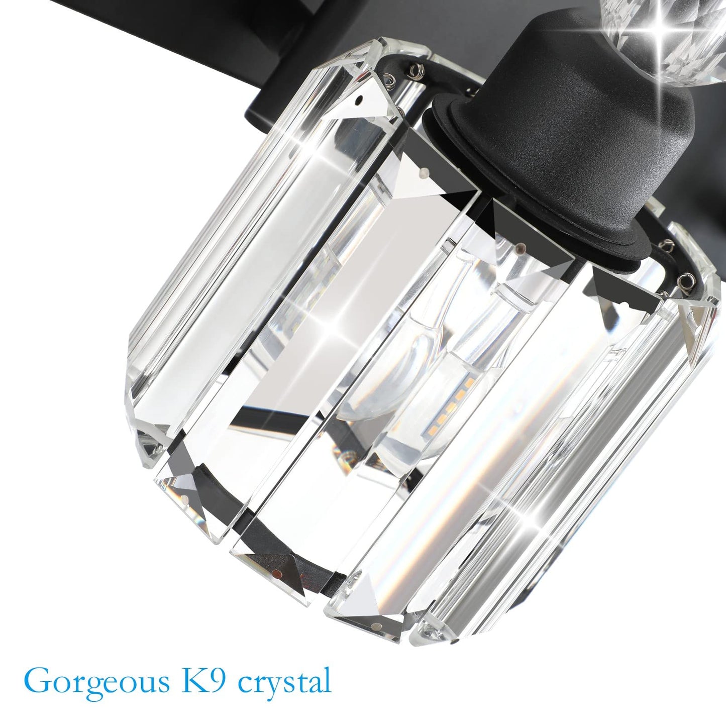 Ralbay 2-Light Vanity Light, Modern Crystal Wall Fixture, Matte Black, Model 8600, Round-Black Metal Bathroom Lighting