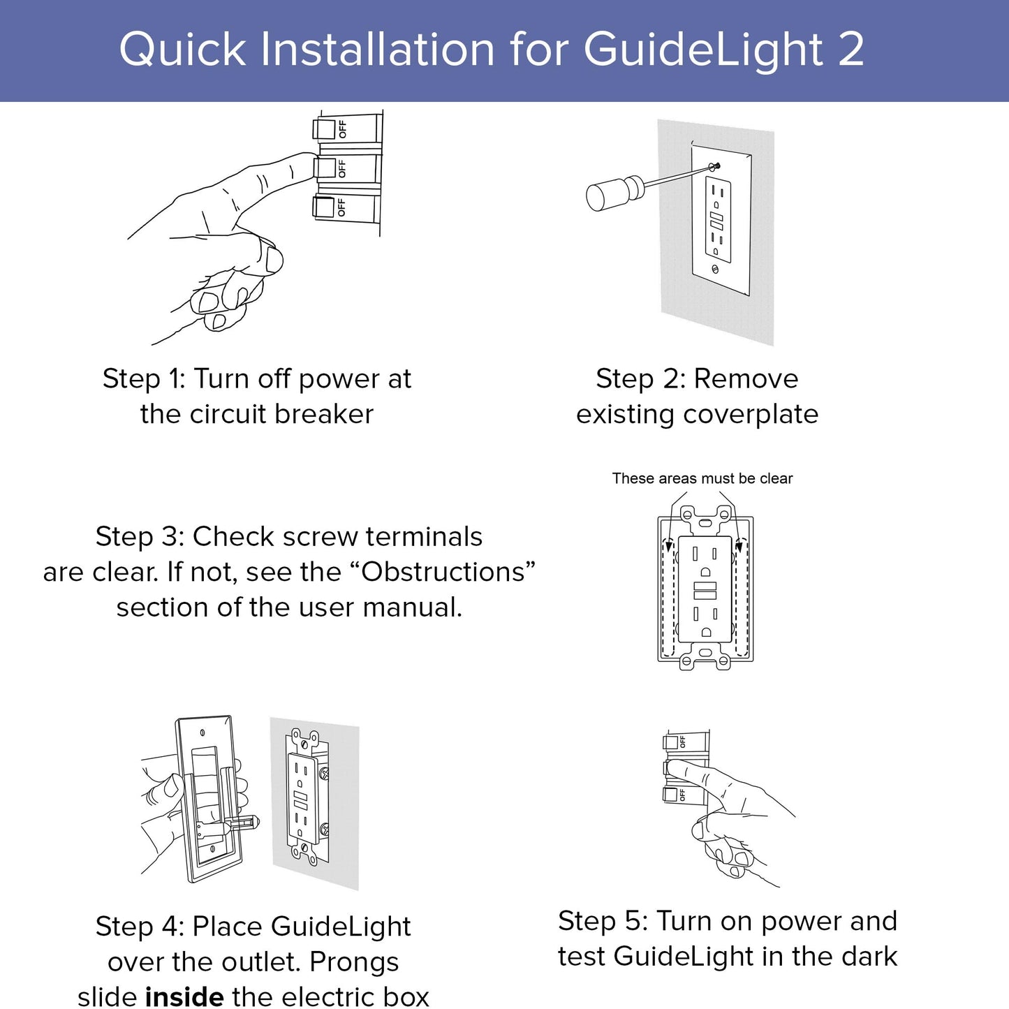 SnapPower GuideLight 2 - 6 Pack Duplex Outlet Wall Plate with LED Night Lights - Light Almond - Auto On/Off Sensor