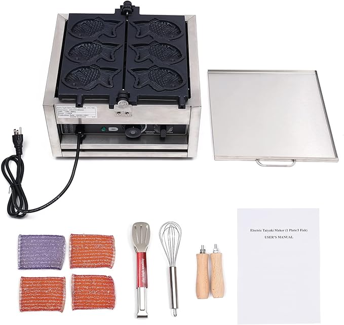 Fish Shaped Taiyaki Maker Stainless Steel Fish Shaped Waffle Machine Nonstick Baking Molds Fish Shaped Waffles Machine 110V 1500W