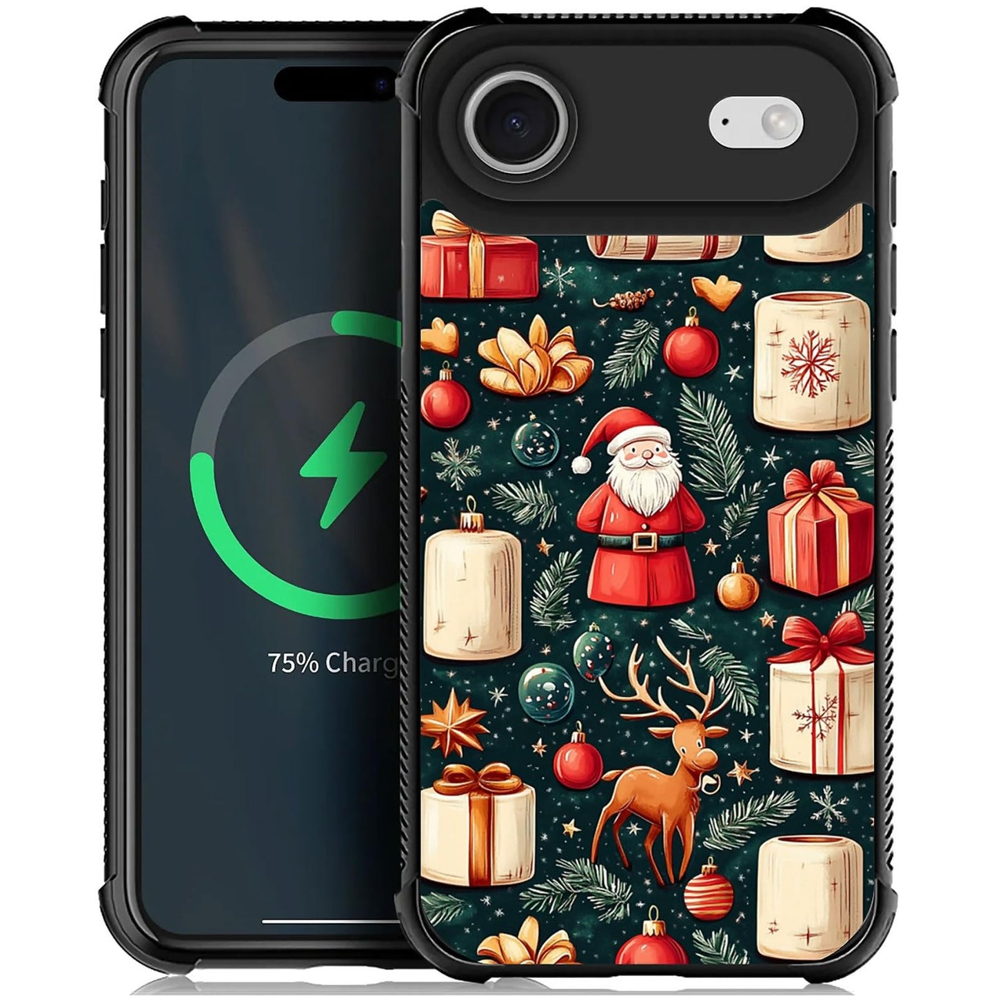 XUANWENPA for iPhone 17 Air Case,The Black Shell Design is Bright,Anti Drop and Dust-Proof,Christmas Abstract Gift Box and Old M
