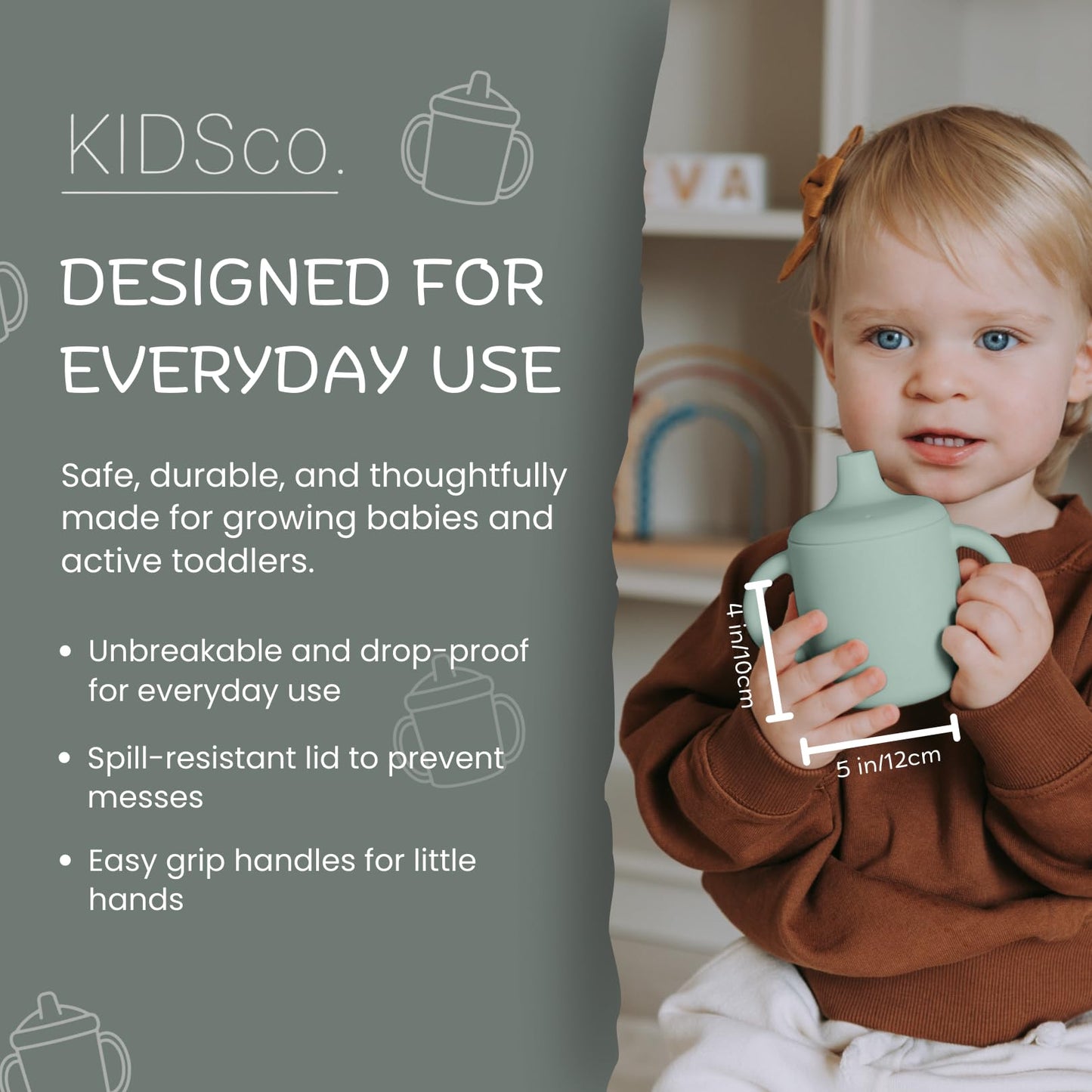 Silicone Sippy Cups for Babies & Toddlers 6+ Months – 5oz Spill Proof Training Cup with Soft Spout & Easy Grip Handles – BPA Free, Unbreakable, Non-Toxic Transition Cup (2 pack Green and Sandy Shore)