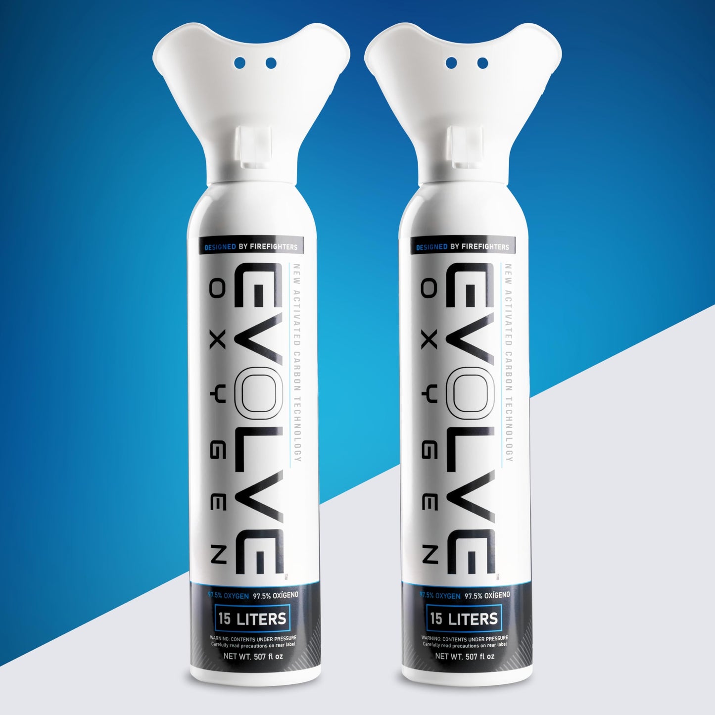 EVOLVE 15-Liter Pure Oxygen Canister with Breathing Cup | Portable Oxygen Can | Ideal for Home Use and Outdoor Activities | Designed by Firefighters | Made in The USA | Pack of 2