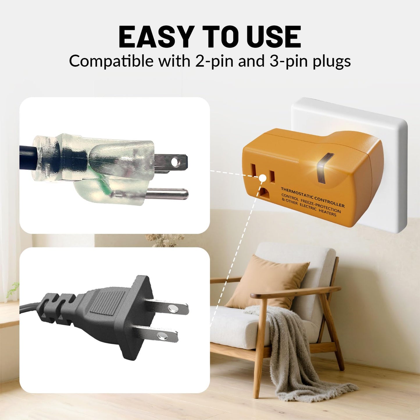 MAXKOSKO 2 PCS Freeze Thermostatically Controlled Outlet,Automatically Turn On Below 38 °F and Off Over 50 °F