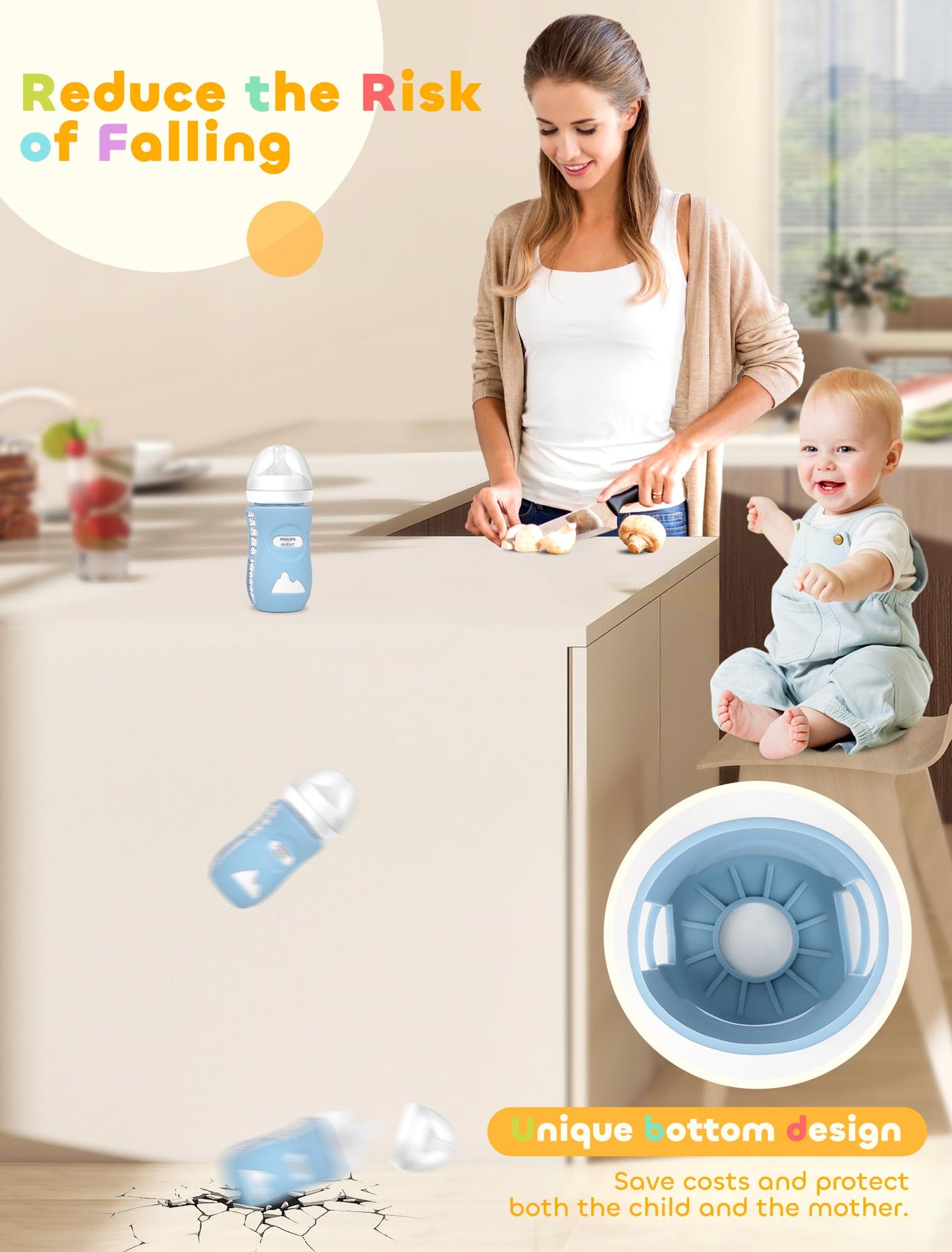 LOTBILL 3 Pack Silicone Sleeves for Avent Natural Glass Baby Bottles, Protection and Insulation, Baby Bottle Sleeve Compatible with Avent Glass Bottles 8 oz, Dishwasher Safe (Blue+Green+Grey)