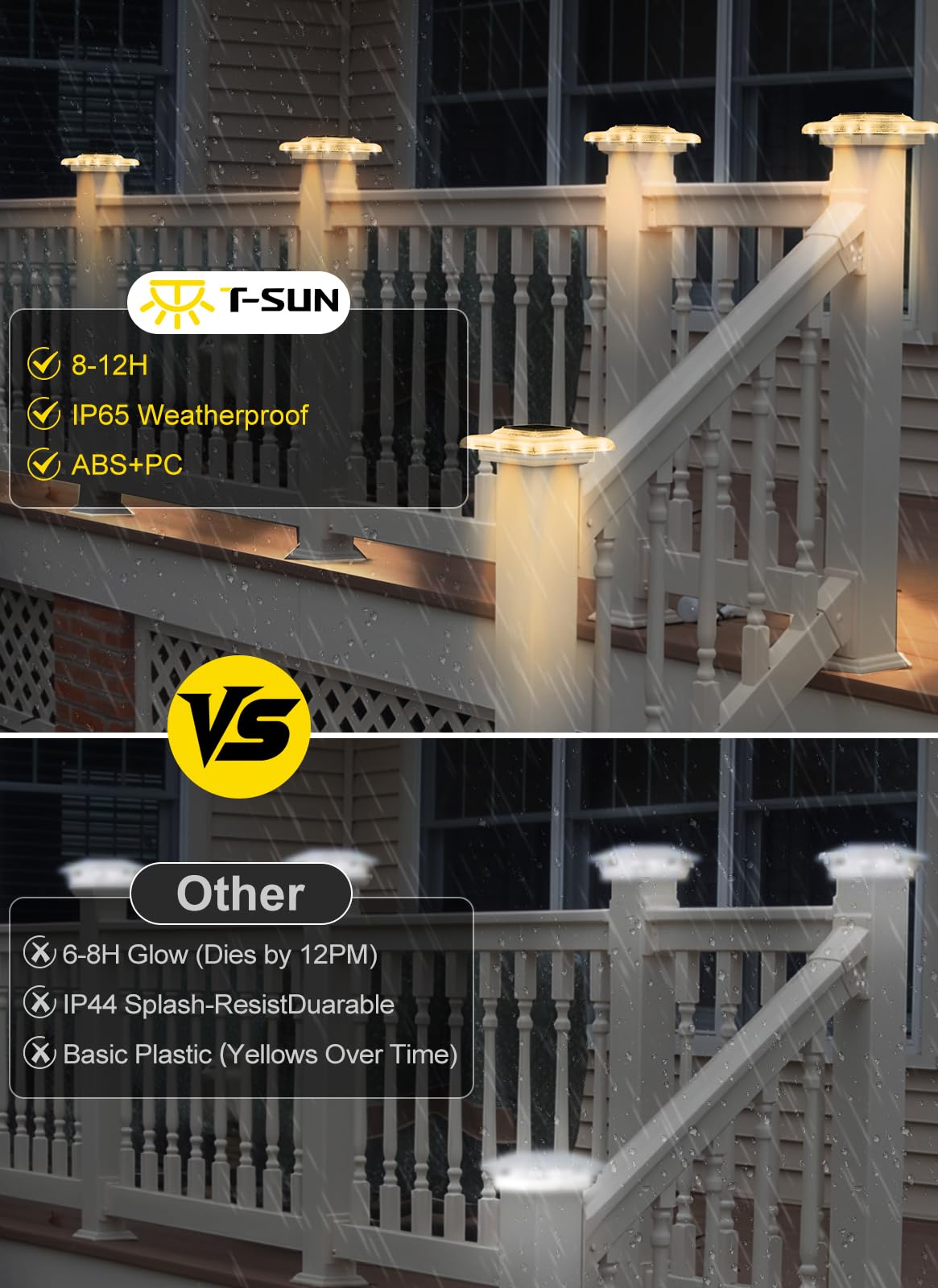 T-Sun 4X4 Solar Post Cap Lights Fence Post Solar Lights Fit For 4X4 Vinyl Wooden Posts Ip65 Waterproof Outdoor Lighting For Stairs Step Deck Patio Garden (12 Packs Transparent Warm White)