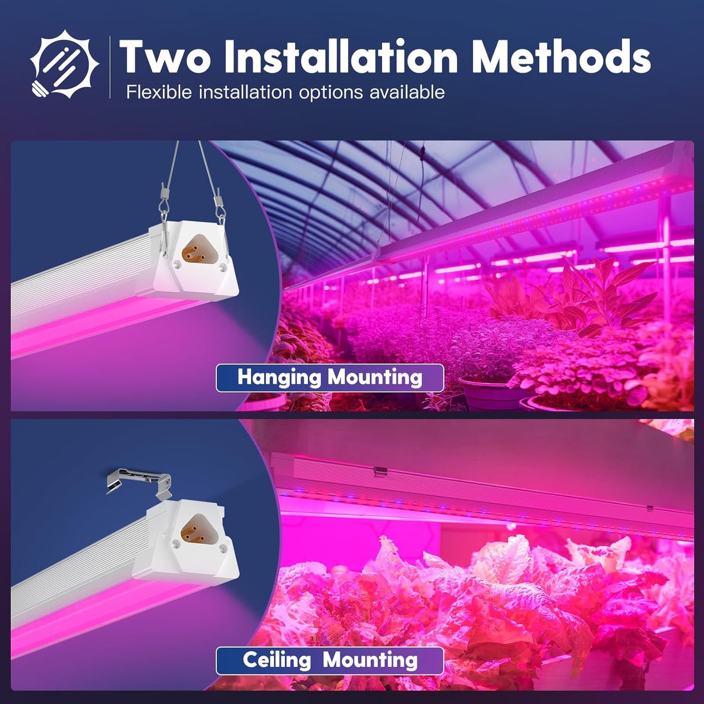 FREELICHT 4 Pack 4FT LED Grow Light, 40W (250W Equivalent), Red Blue (660nm+460nm) Full Spectrum Grow Light for Indoor Plants, Linkable Plug in Plant Growing Lamps for Hydroponic Seeding Veg Flower