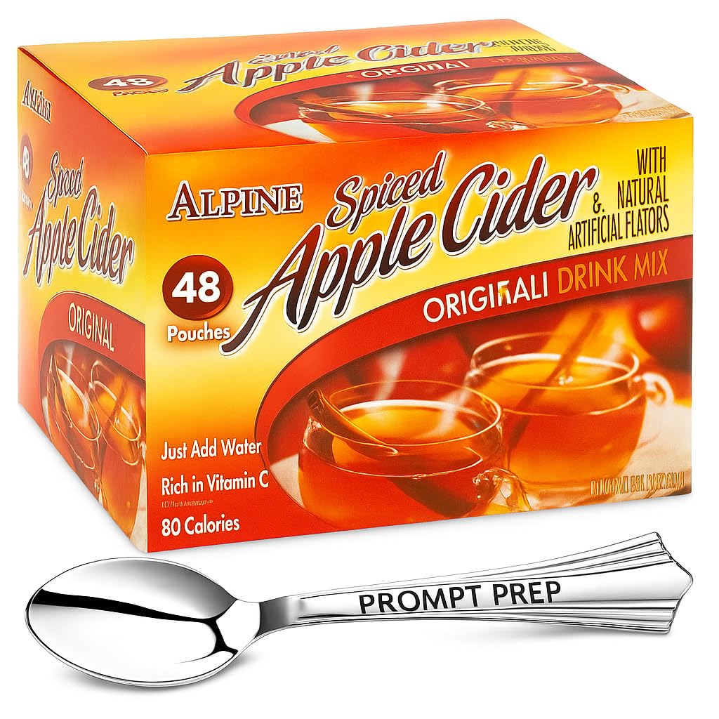 Prompt Prep Spiced Apple Cider Instant Drink Mix - 48 Packets Spiced Apple Cider Instant Drink Mix 0.74 oz. Portion with Prompt Prep spoon