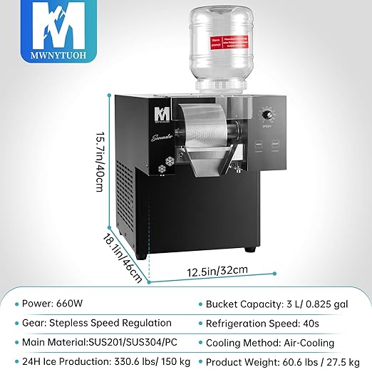 Snowflake Ice Machine, 330.6LBS/24H 660W Shaved Ice Machine, Rapid Cooling, Food-Grade Stainless Steel Material, Snowflake Ice Maker for Dessert, Ice Cream,Suitable for Party&Commercial Use