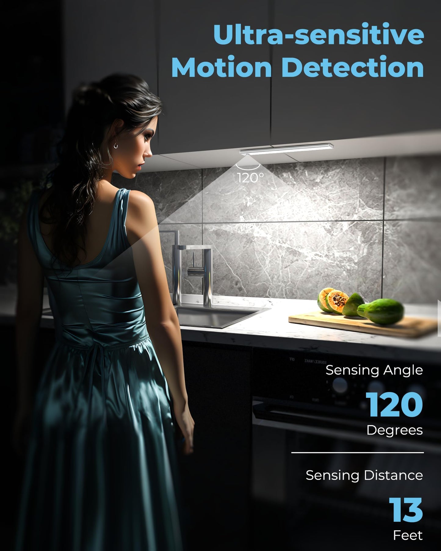 ASOKO Under Cabinet Lights Motion Sensor USB-C Rechargeable LED 12in Multi-Colored 3 Packs
